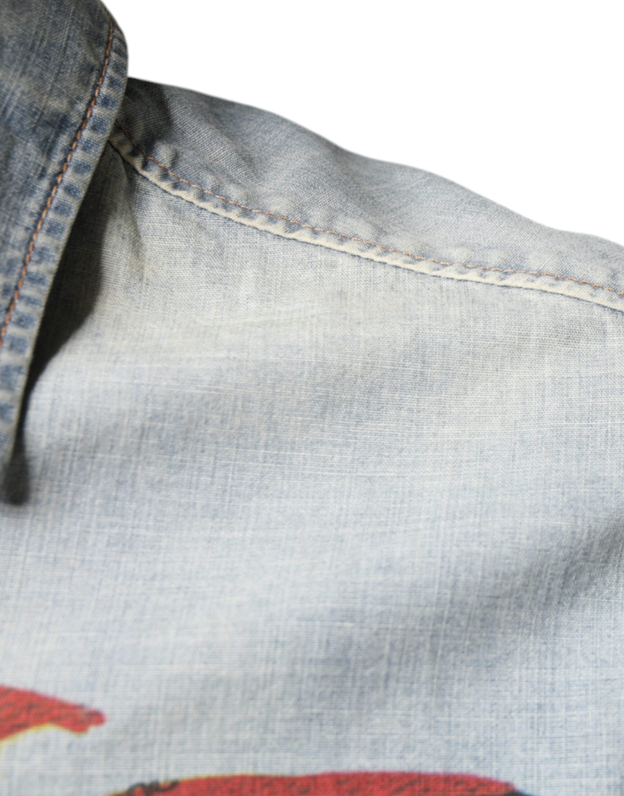 John Galliano – Langärmliges Hemd aus hellblauem, bedrucktem Baumwolldenim