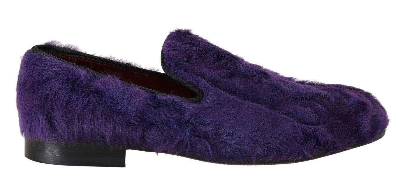 Dolce &amp; Gabbana – Plüsch-Loafer aus lila Schafspelz