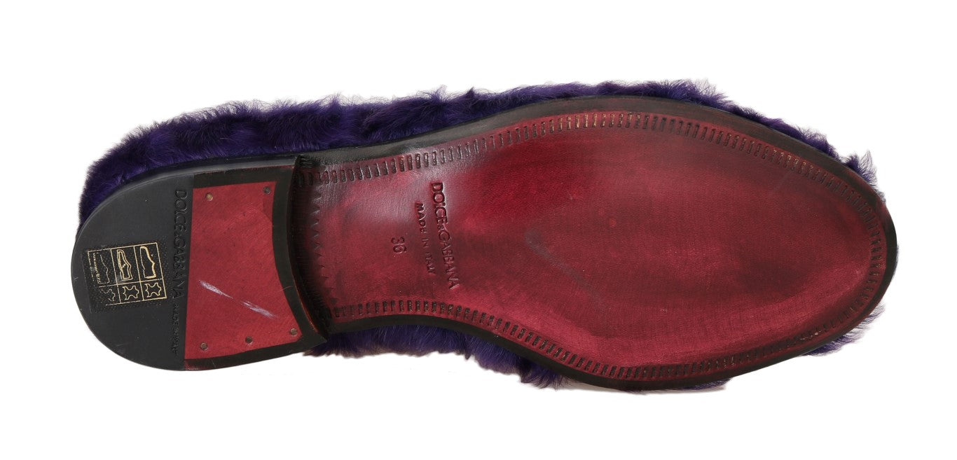 Dolce &amp; Gabbana – Plüsch-Loafer aus lila Schafspelz