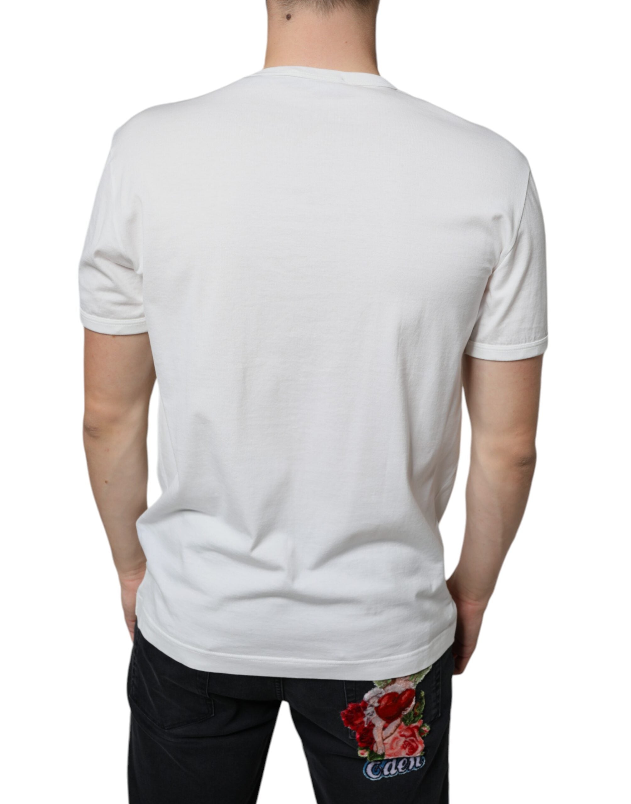 Dolce &amp; Gabbana – Weißes Baumwoll-T-Shirt mit Rundhalsausschnitt und Logoprägung