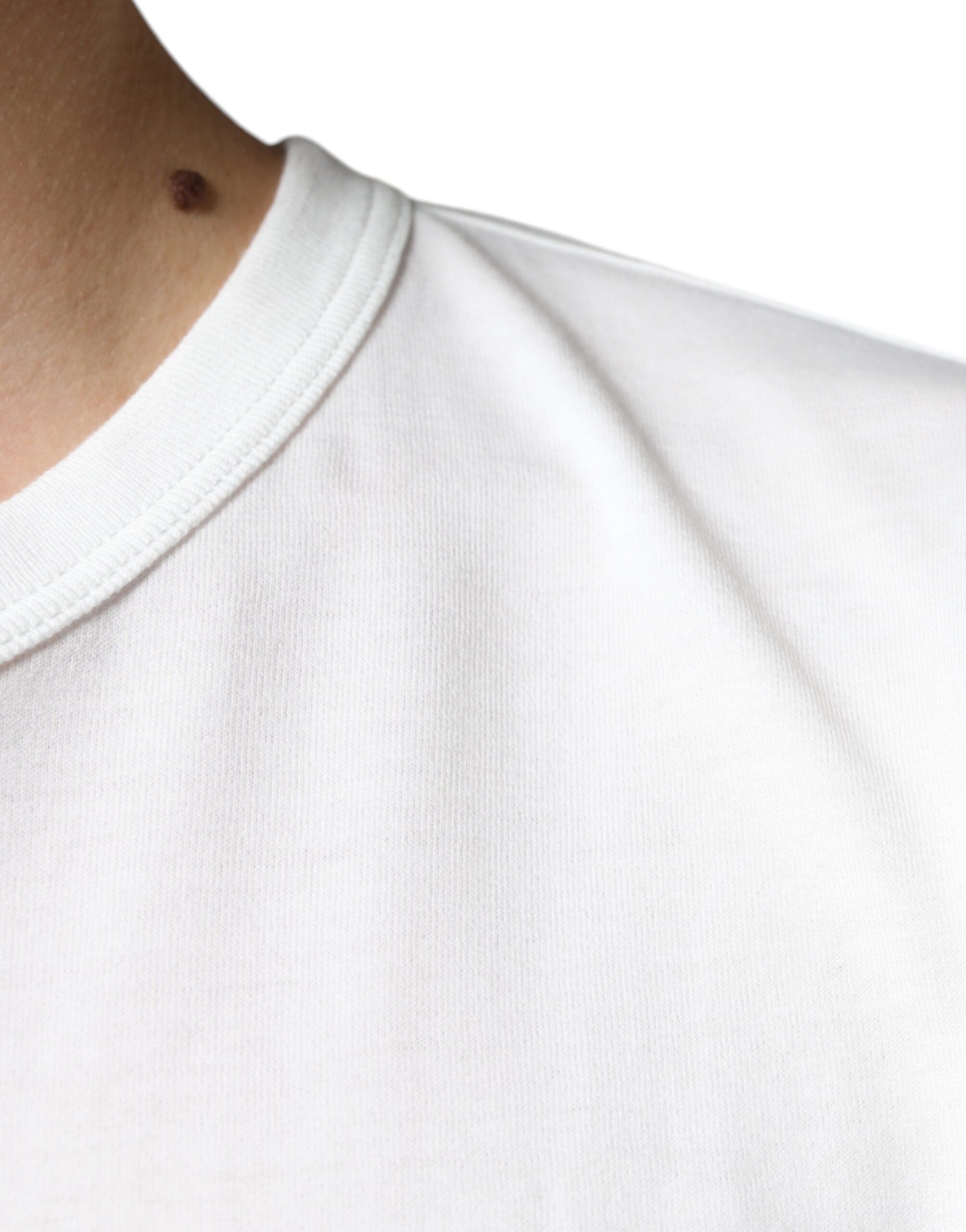 Dolce &amp; Gabbana – Weißes Baumwoll-T-Shirt mit Rundhalsausschnitt und Logoprägung