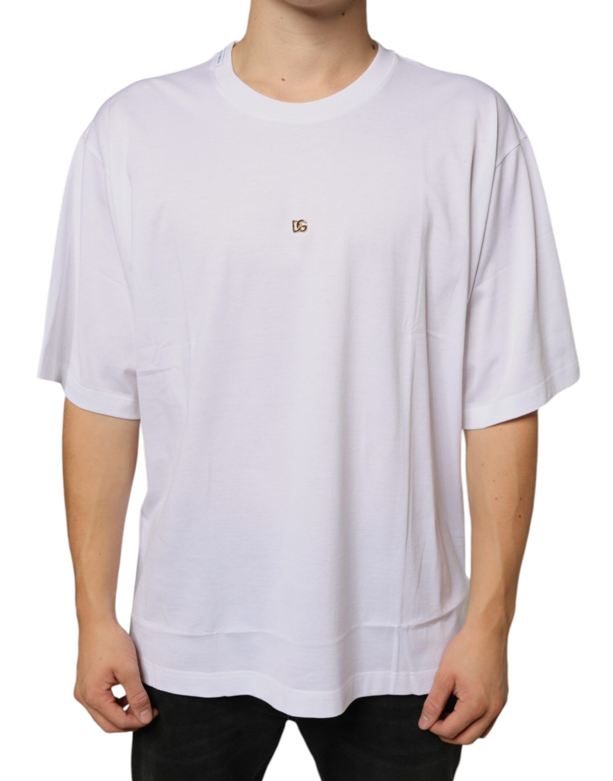 Dolce &amp; Gabbana – Kurzärmliges T-Shirt aus Baumwolle mit DG-Logo in Weiß