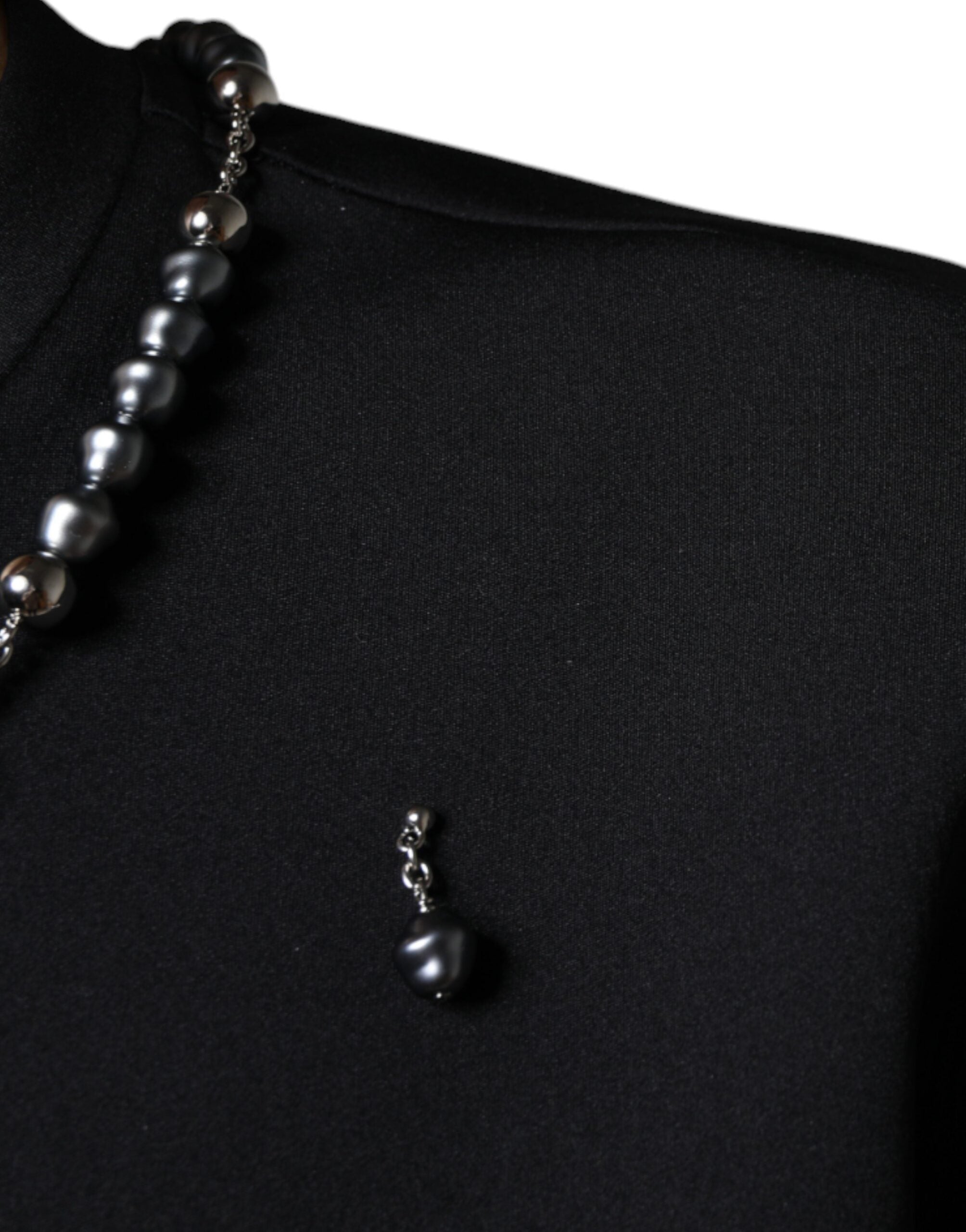 Dolce &amp; Gabbana Schwarzes Polyester-T-Shirt mit Halskettenverzierung
