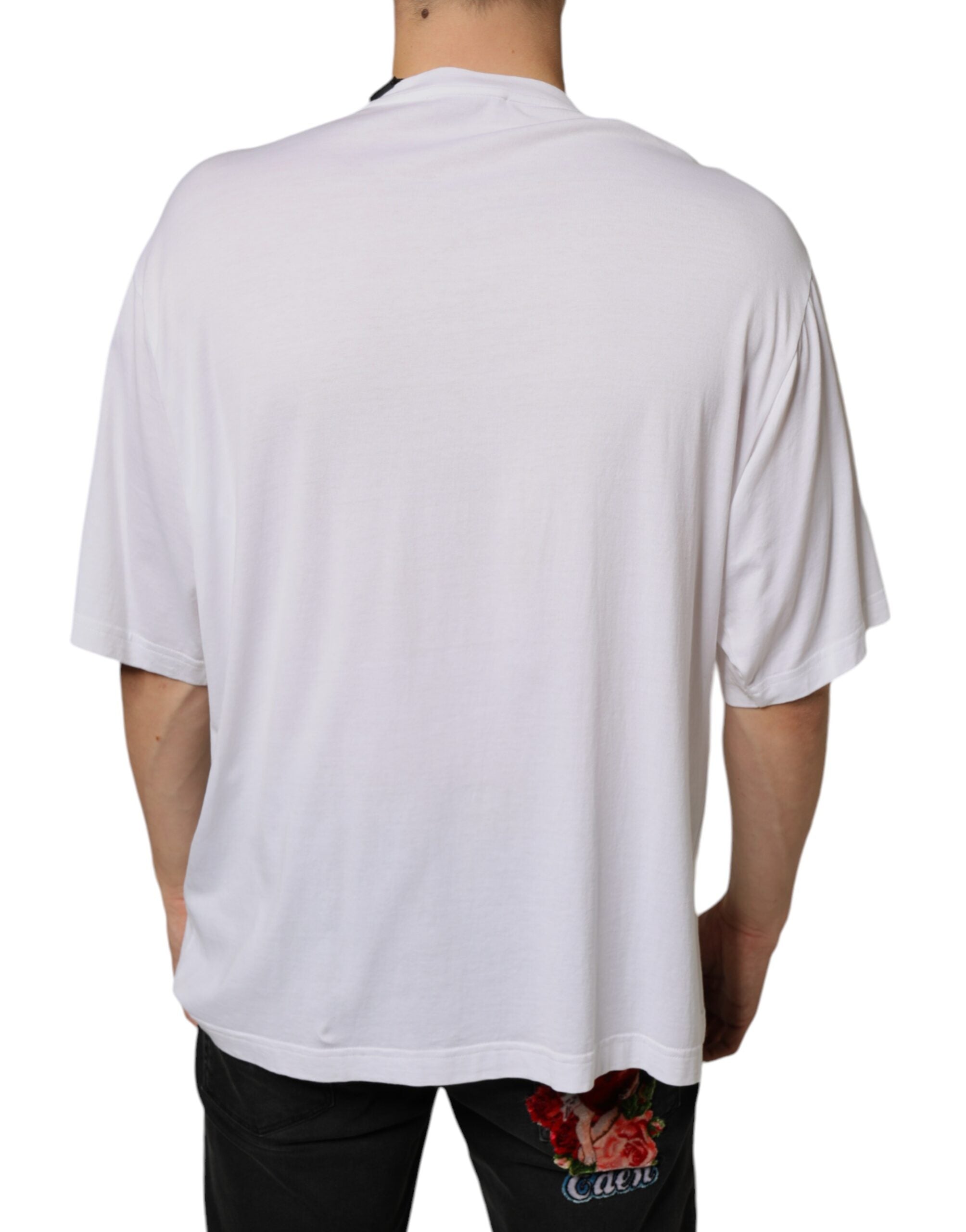 Dolce &amp; Gabbana – Weißes Baumwoll-T-Shirt mit Halskettenverzierung