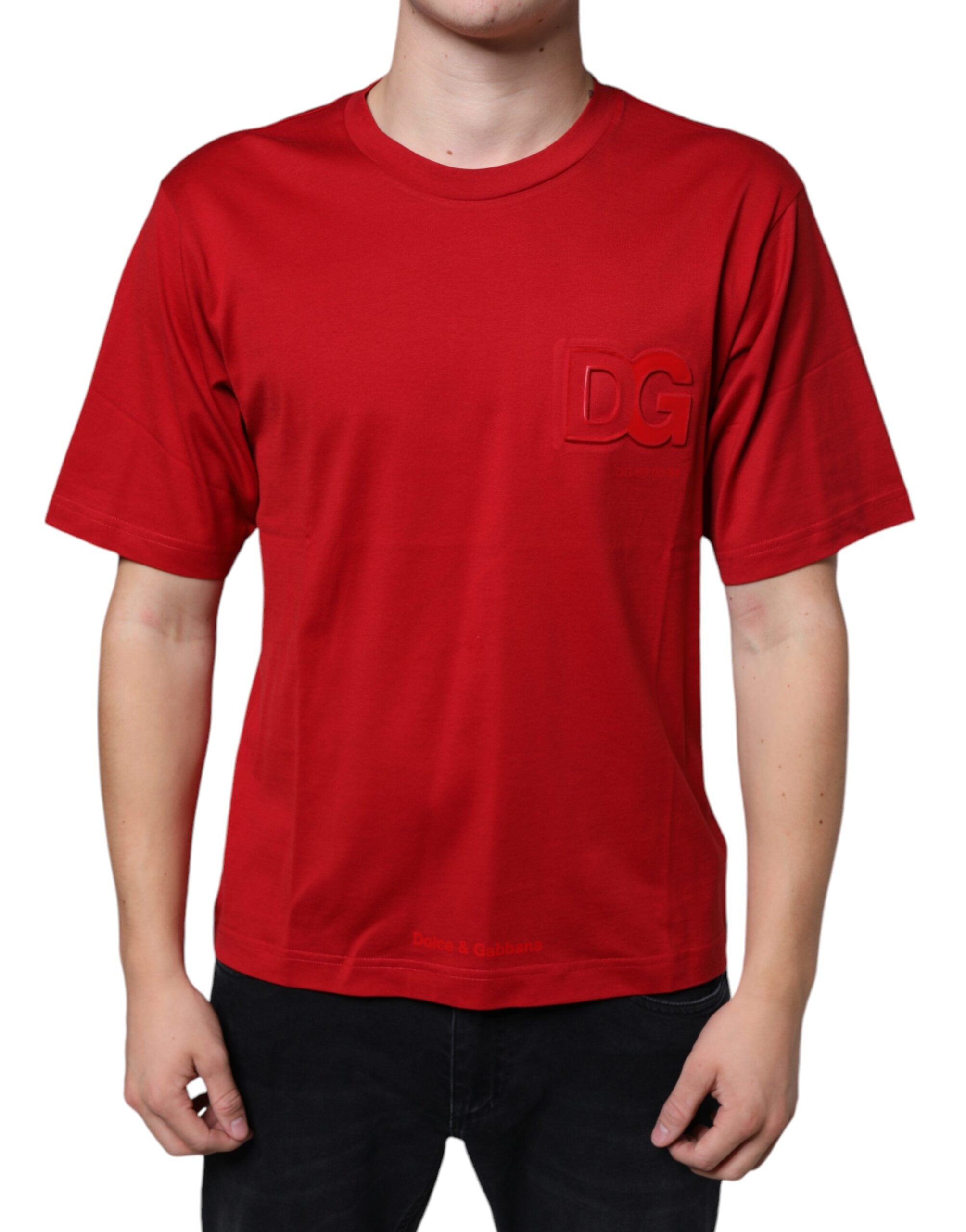 Dolce &amp; Gabbana – Rotes Baumwoll-T-Shirt mit Rundhalsausschnitt und DG-Logo-Print