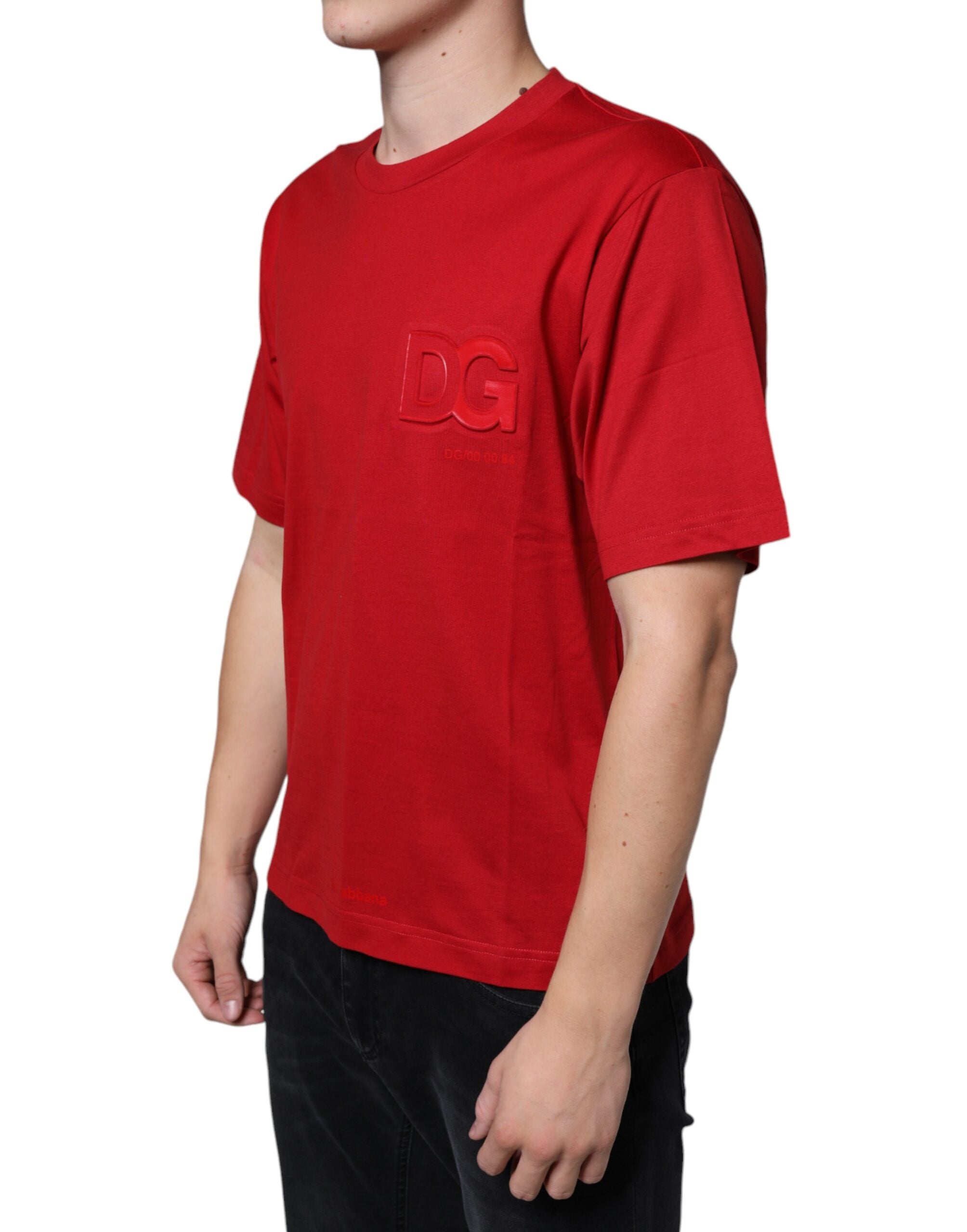 Dolce &amp; Gabbana – Rotes Baumwoll-T-Shirt mit Rundhalsausschnitt und DG-Logo-Print