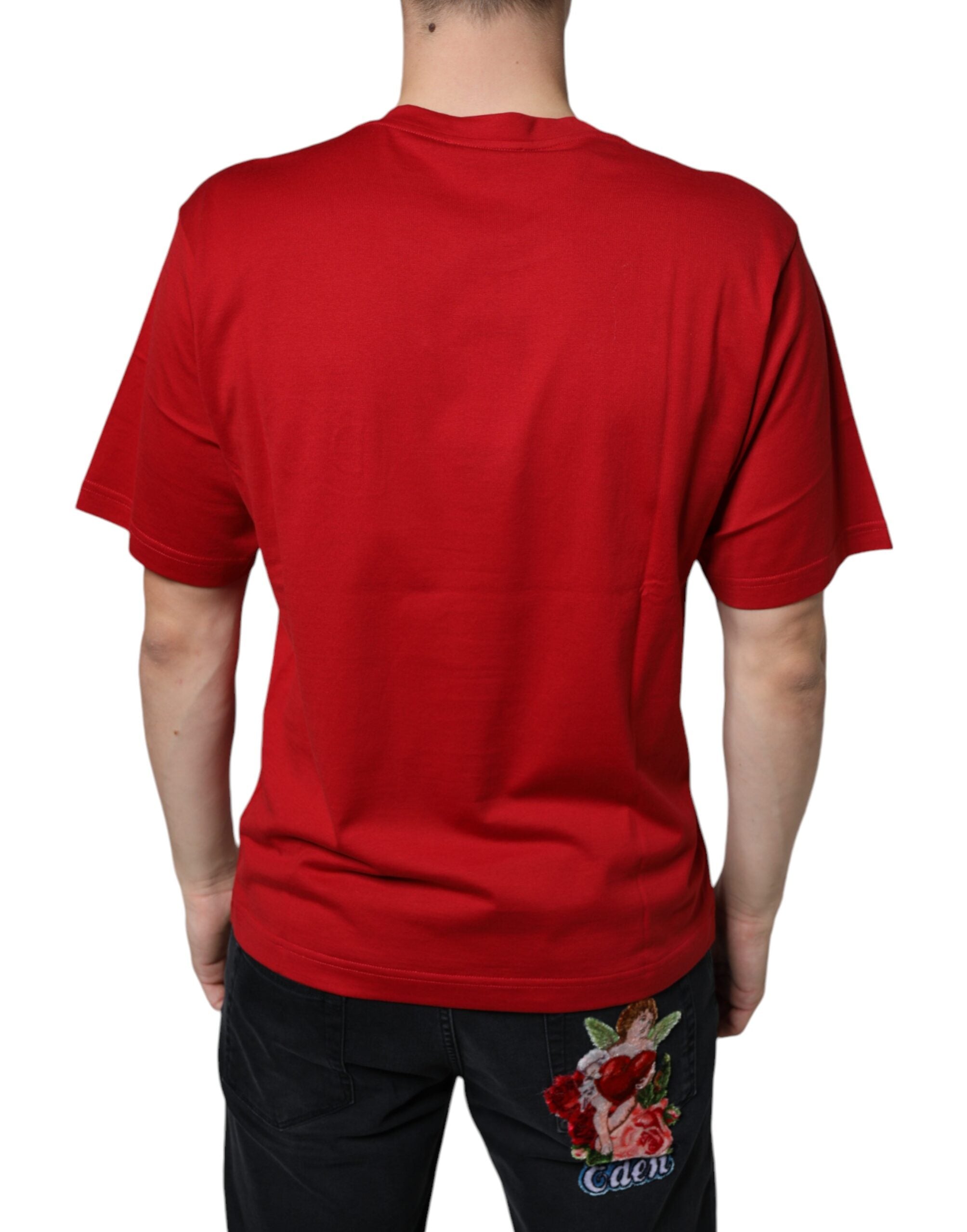 Dolce &amp; Gabbana – Rotes Baumwoll-T-Shirt mit Rundhalsausschnitt und DG-Logo-Print