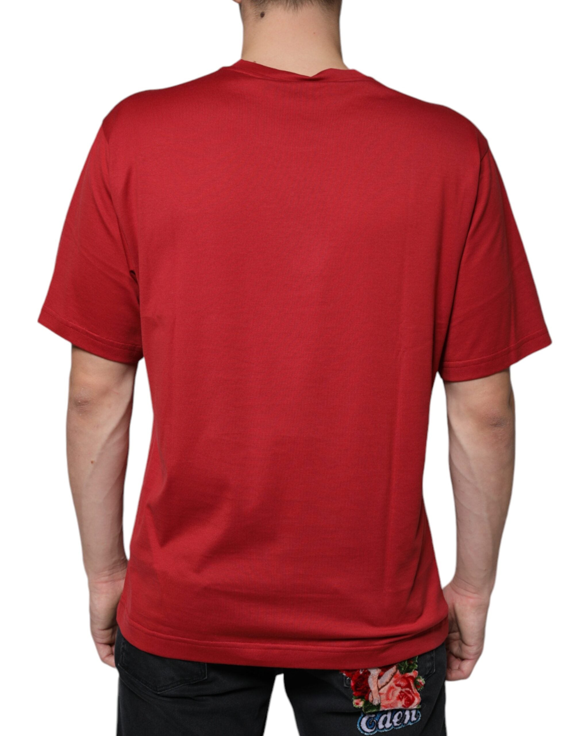 Dolce &amp; Gabbana – Rotes Baumwoll-T-Shirt mit Rundhalsausschnitt und DG-Logo-Print