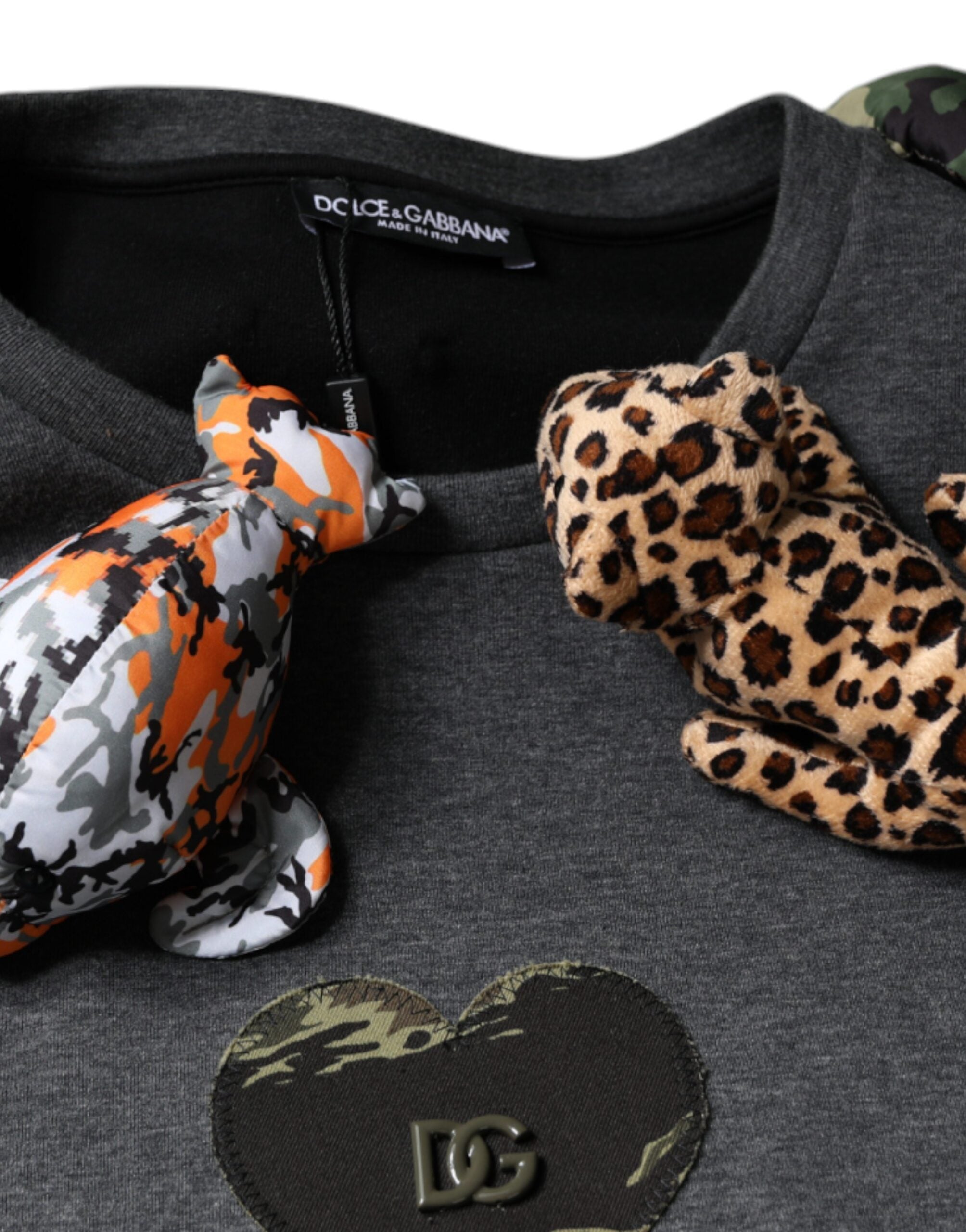 Dolce &amp; Gabbana Graues Camouflage-T-Shirt aus Baumwolle mit Tiermotiv