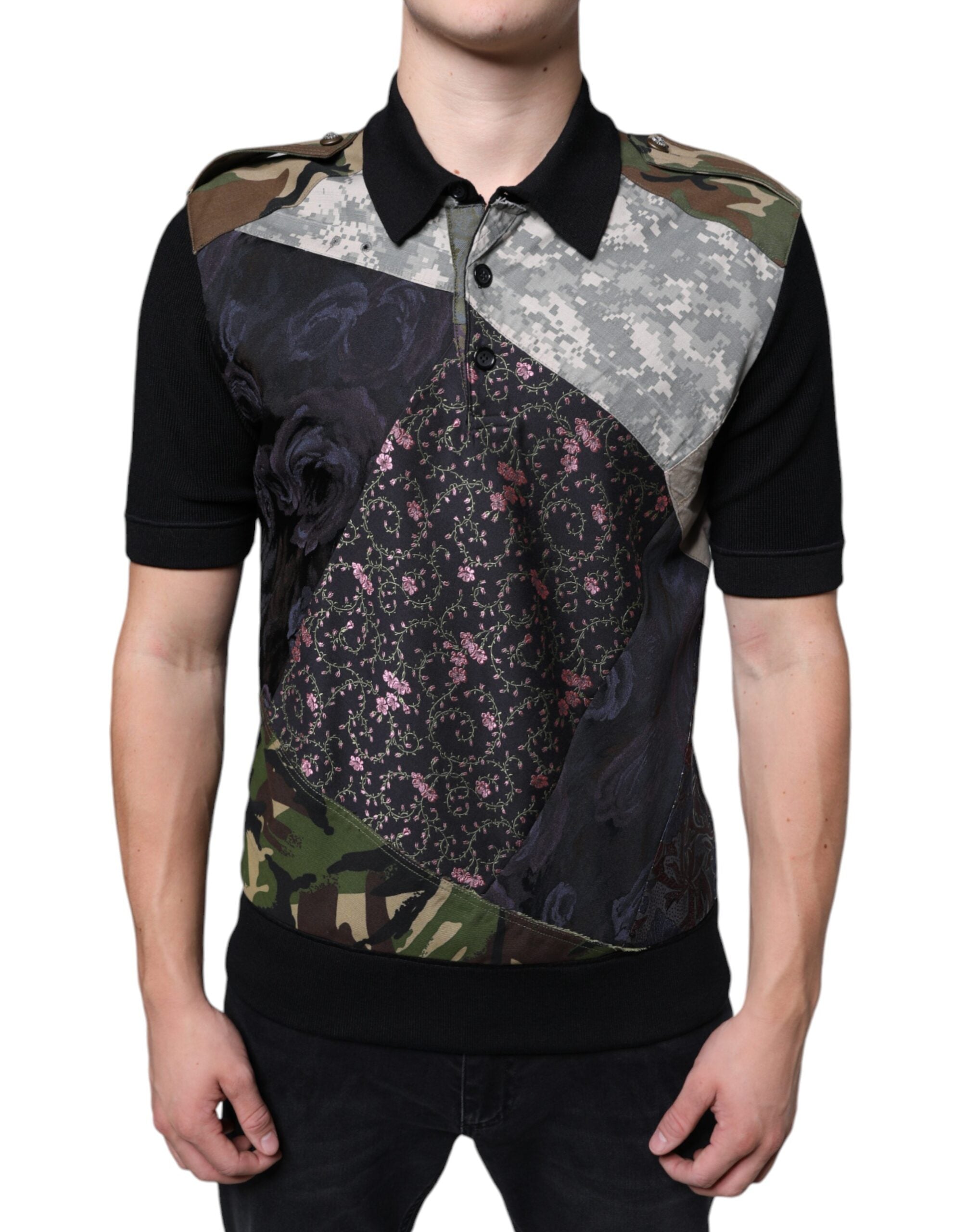 Dolce &amp; Gabbana Mehrfarbiges Poloshirt aus Seide mit Camouflage-Patchwork
