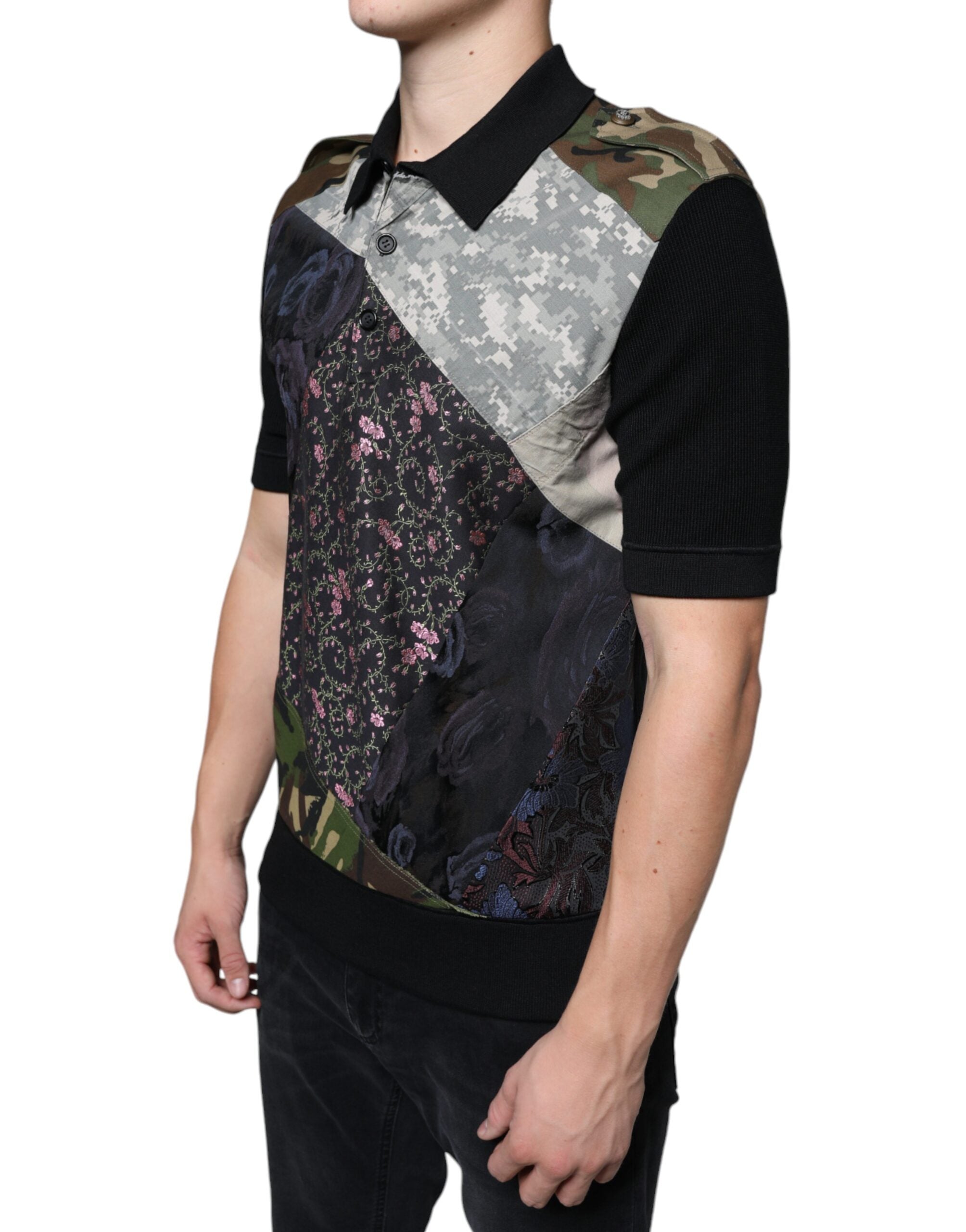 Dolce &amp; Gabbana Mehrfarbiges Poloshirt aus Seide mit Camouflage-Patchwork
