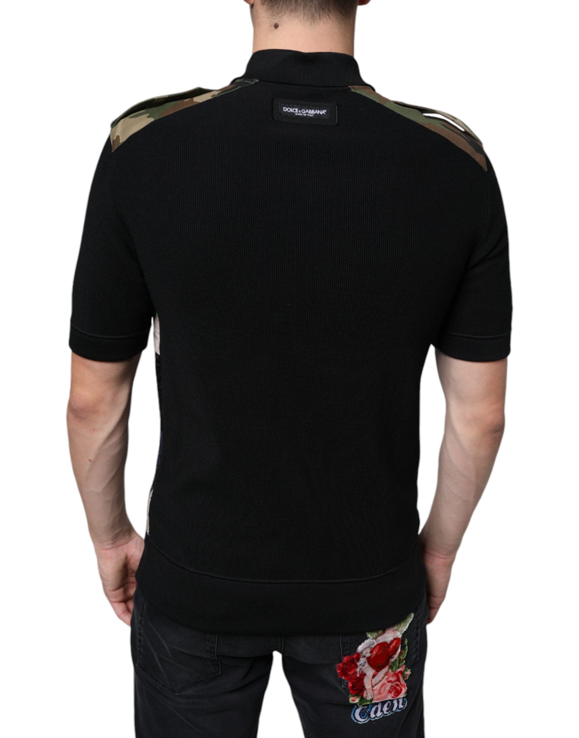 Dolce &amp; Gabbana Mehrfarbiges Poloshirt aus Seide mit Camouflage-Patchwork