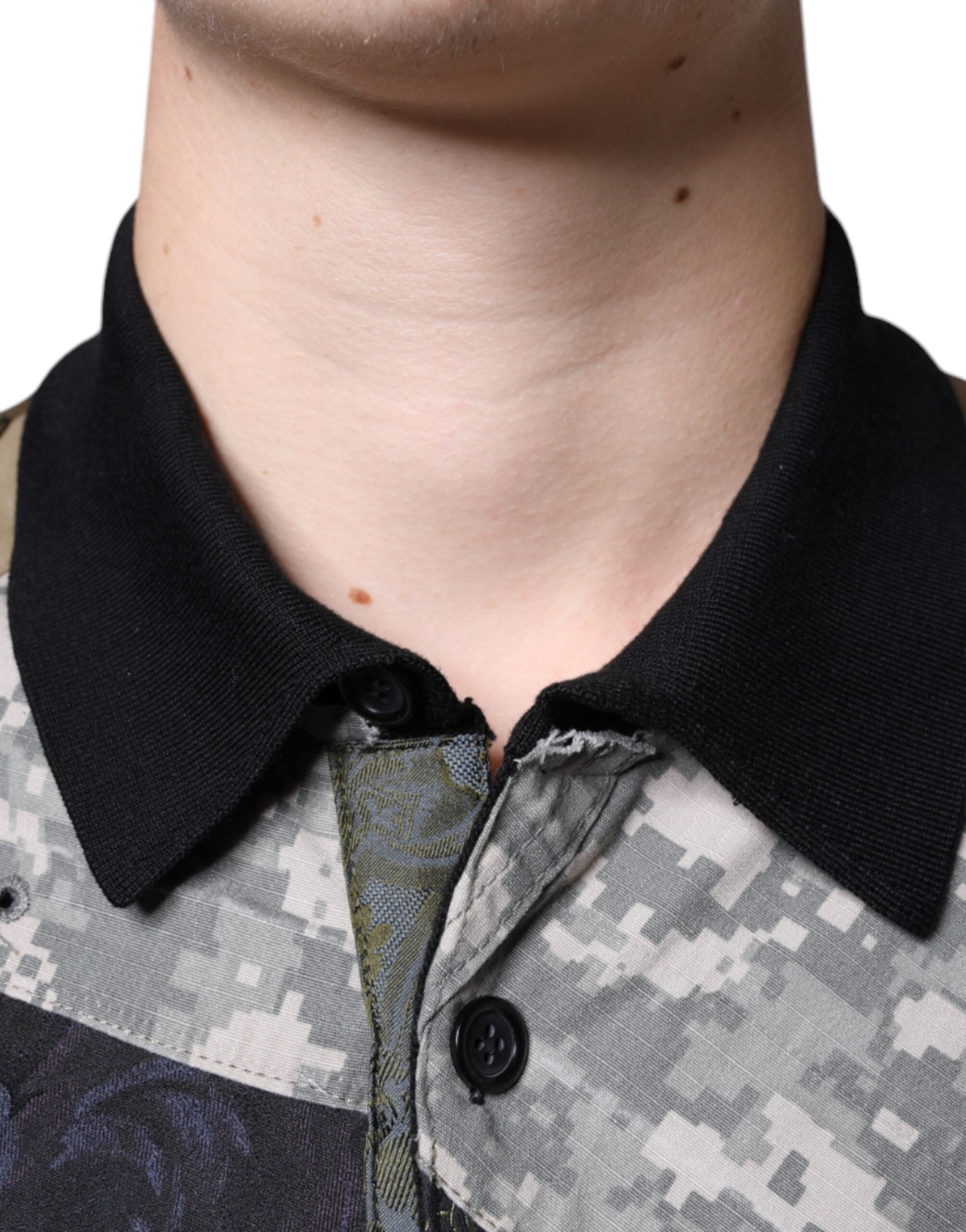 Dolce &amp; Gabbana Mehrfarbiges Poloshirt aus Seide mit Camouflage-Patchwork
