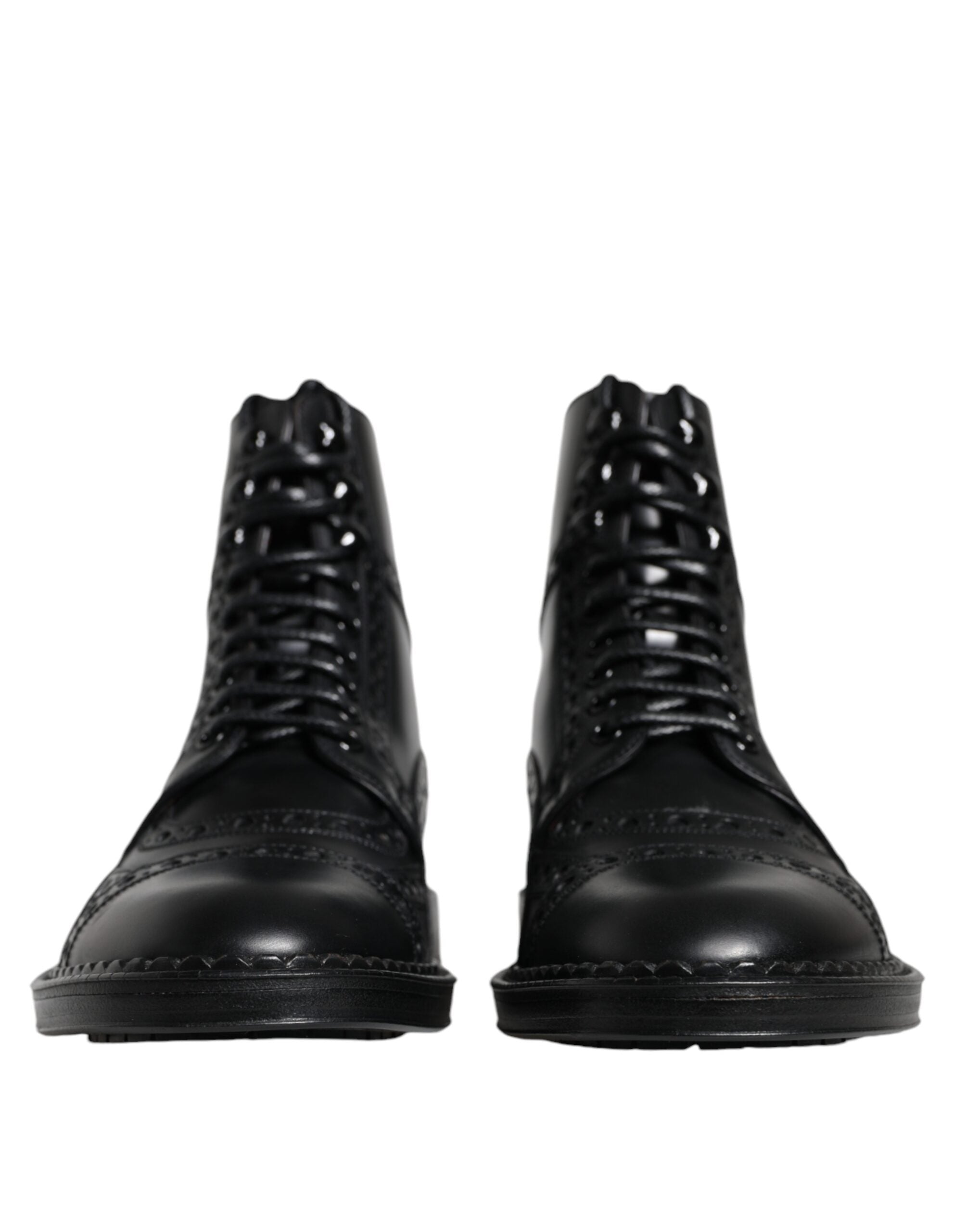 Dolce &amp; Gabbana – Schwarze, wadenhohe Schnürstiefel aus Leder