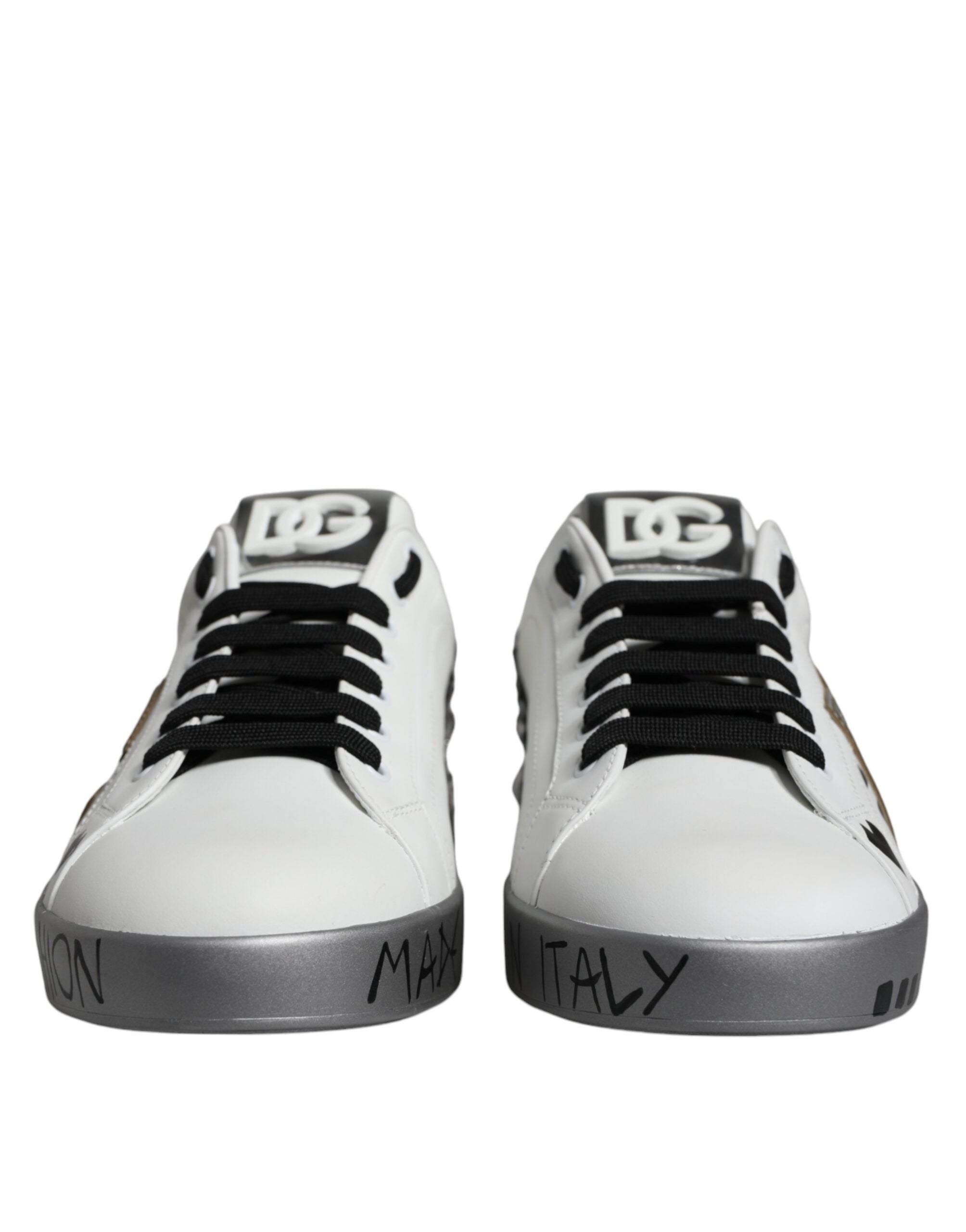 Dolce &amp; Gabbana – Portofino – Sneaker mit Kristall-Logo in Weiß und Silber