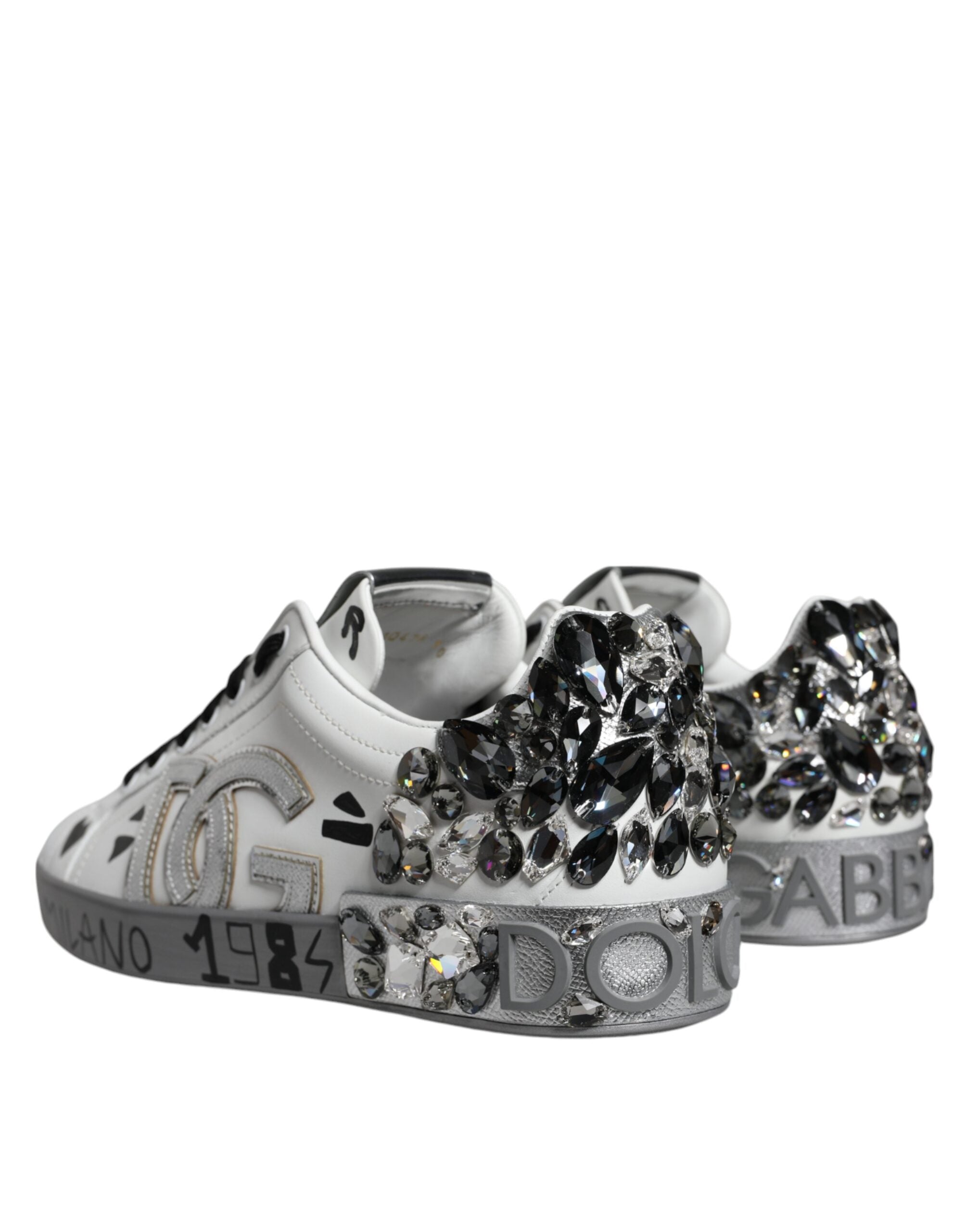 Dolce &amp; Gabbana – Portofino – Sneaker mit Kristall-Logo in Weiß und Silber