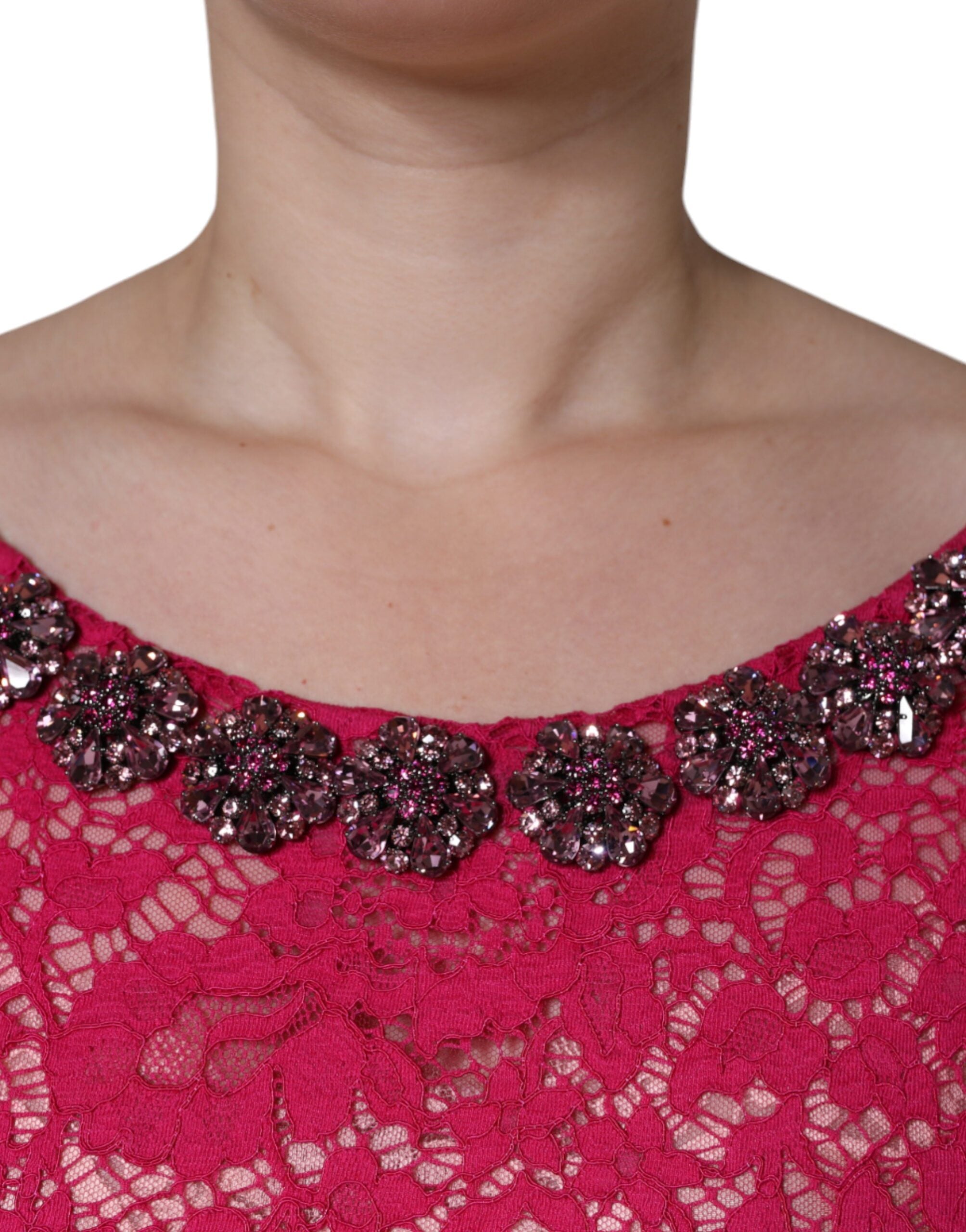 Rochie lungă Dolce &amp; Gabbana cu dantelă roz și cristale