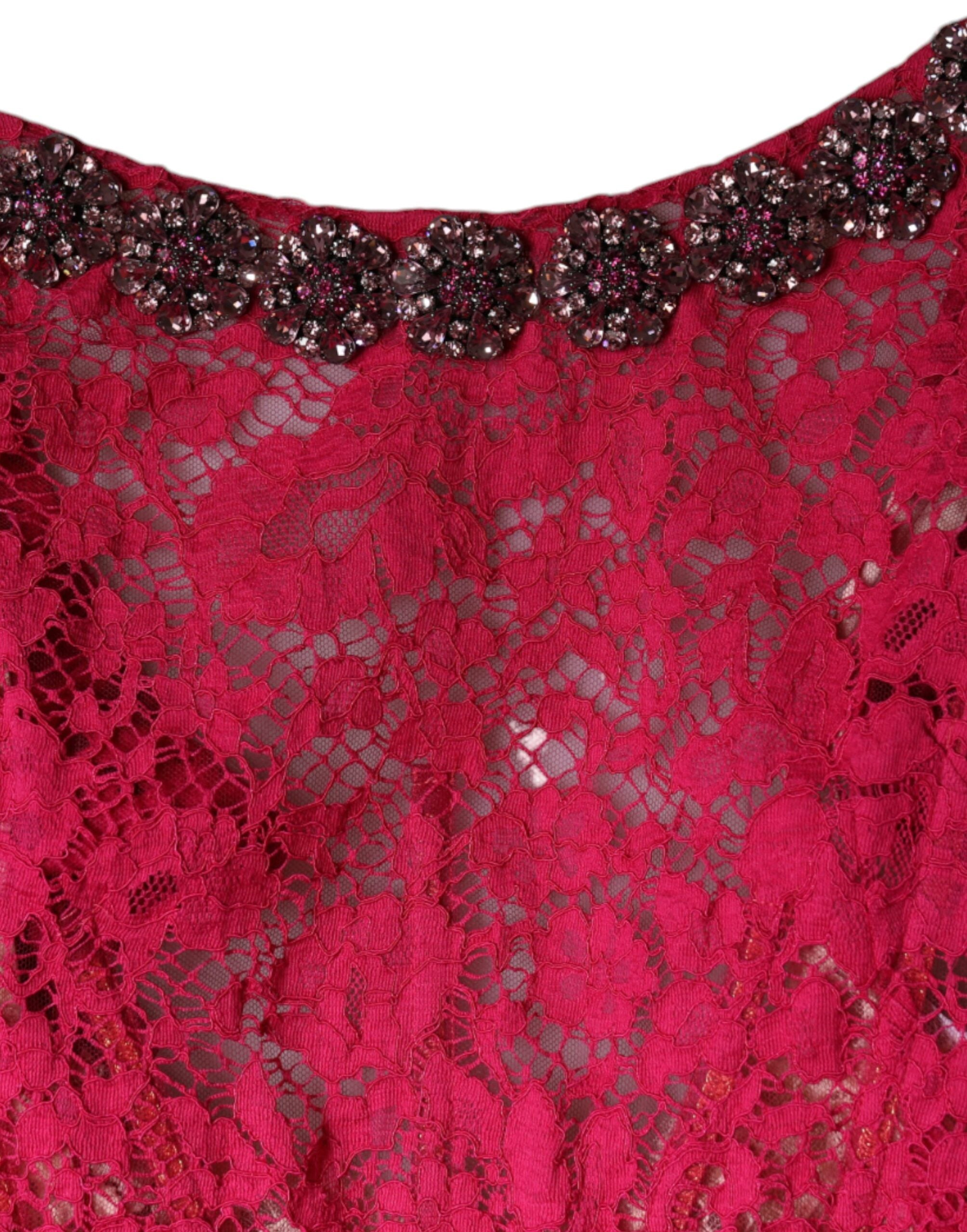 Rochie lungă Dolce &amp; Gabbana cu dantelă roz și cristale