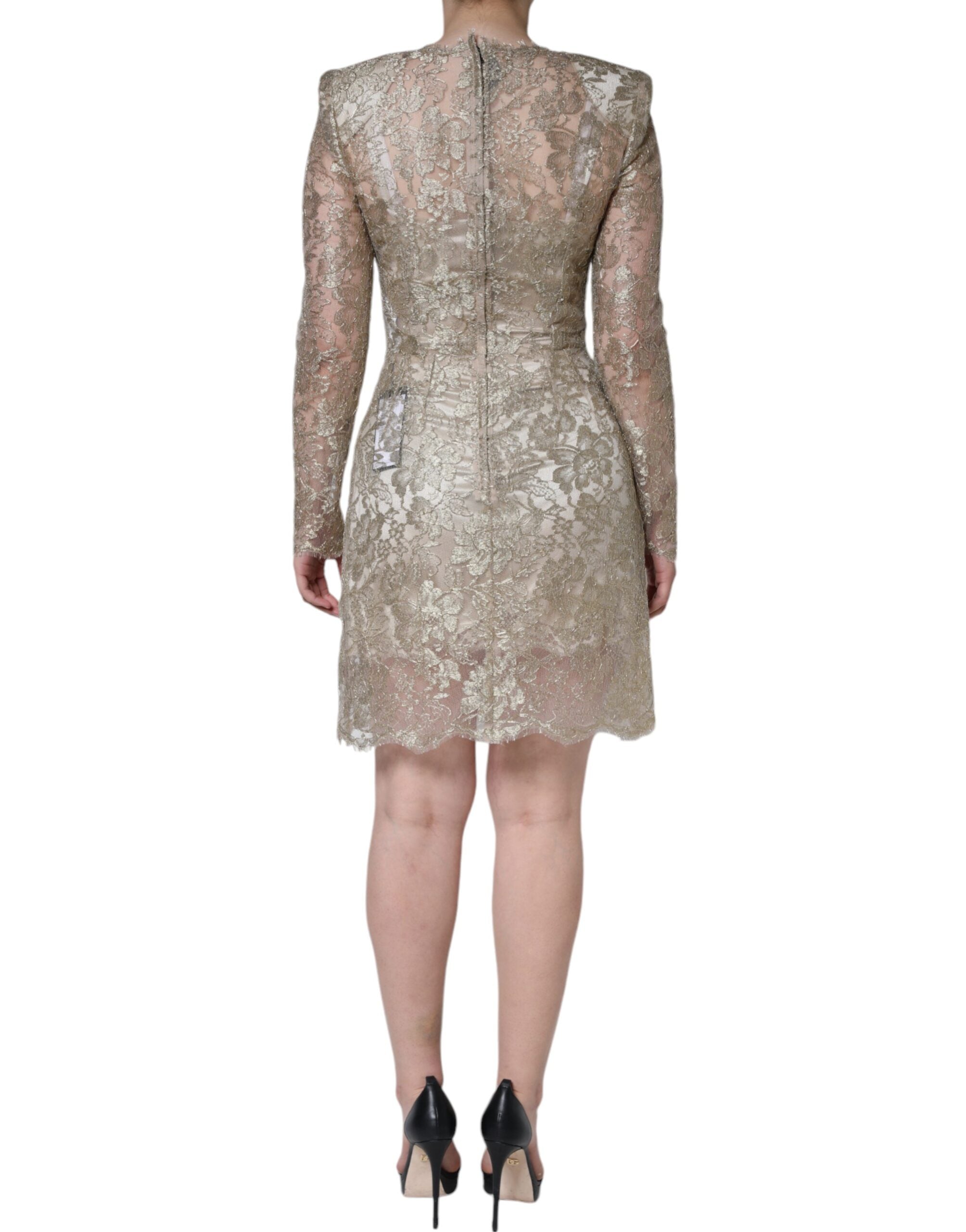 Rochie mini Dolce &amp; Gabbana cu imprimeu floral auriu și model A, model teacă, model A