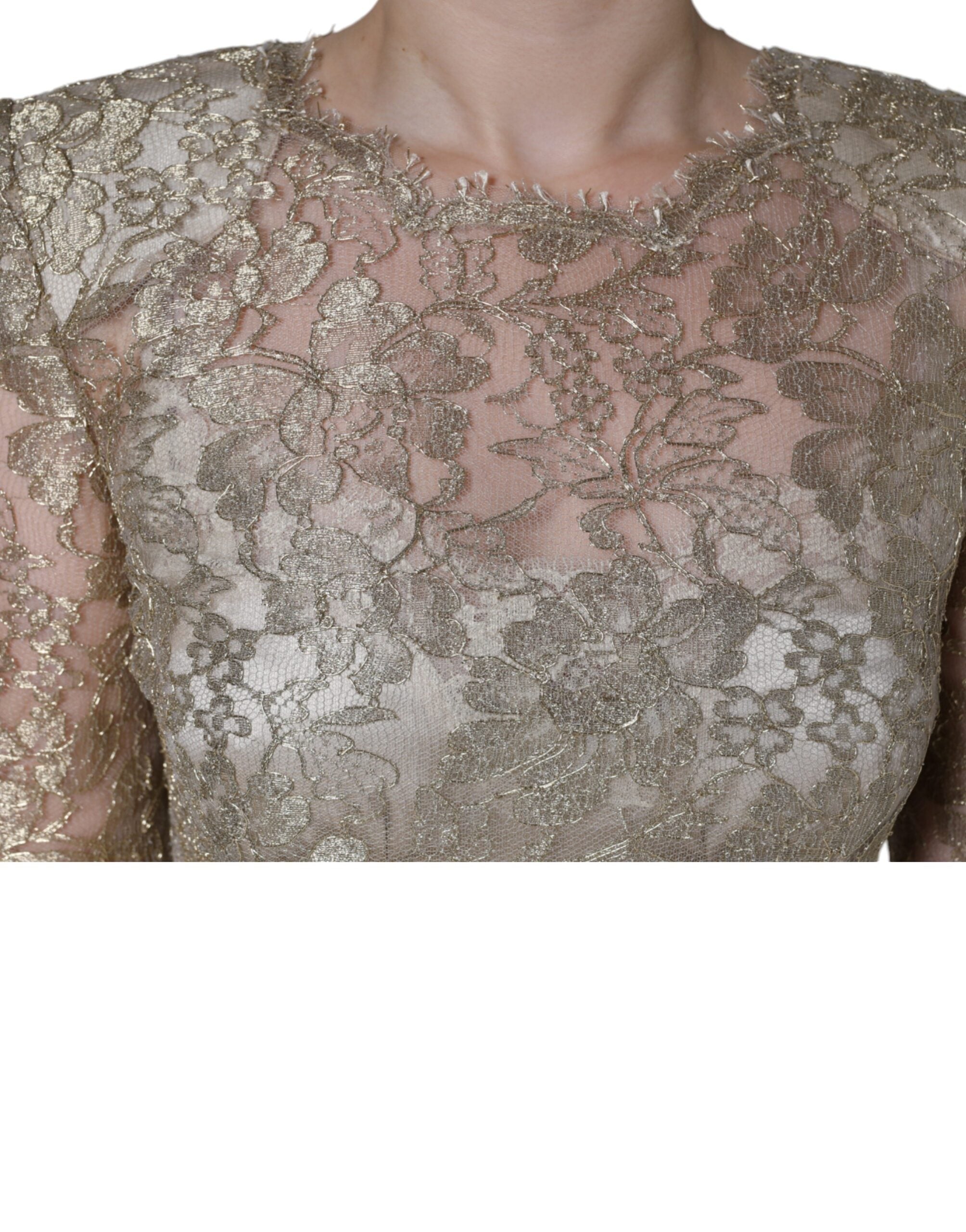 Rochie mini Dolce &amp; Gabbana cu imprimeu floral auriu și model A, model teacă, model A