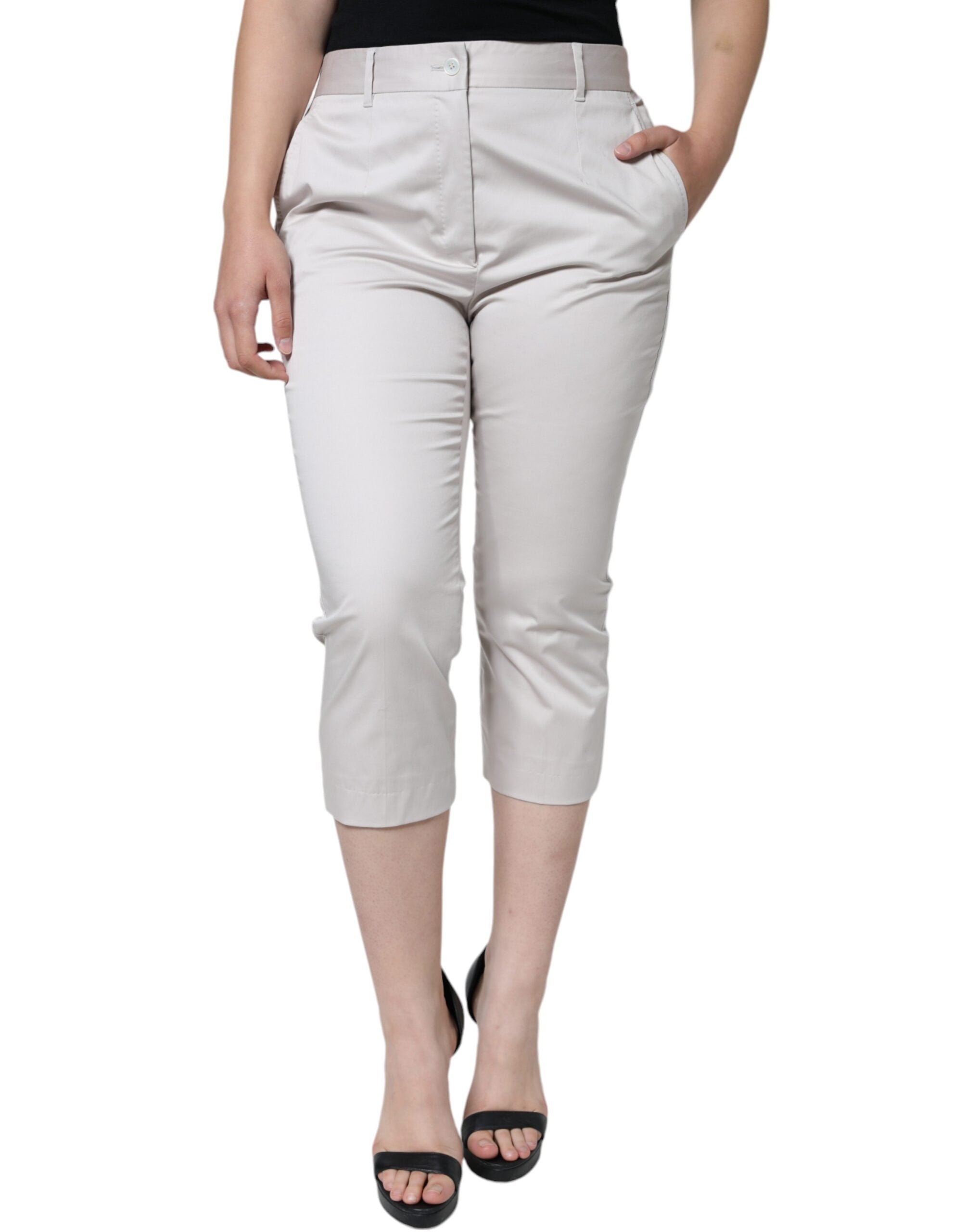 Dolce &amp; Gabbana – Weiße, verkürzte Skinny-Hose aus Baumwolle mit mittlerer Taille