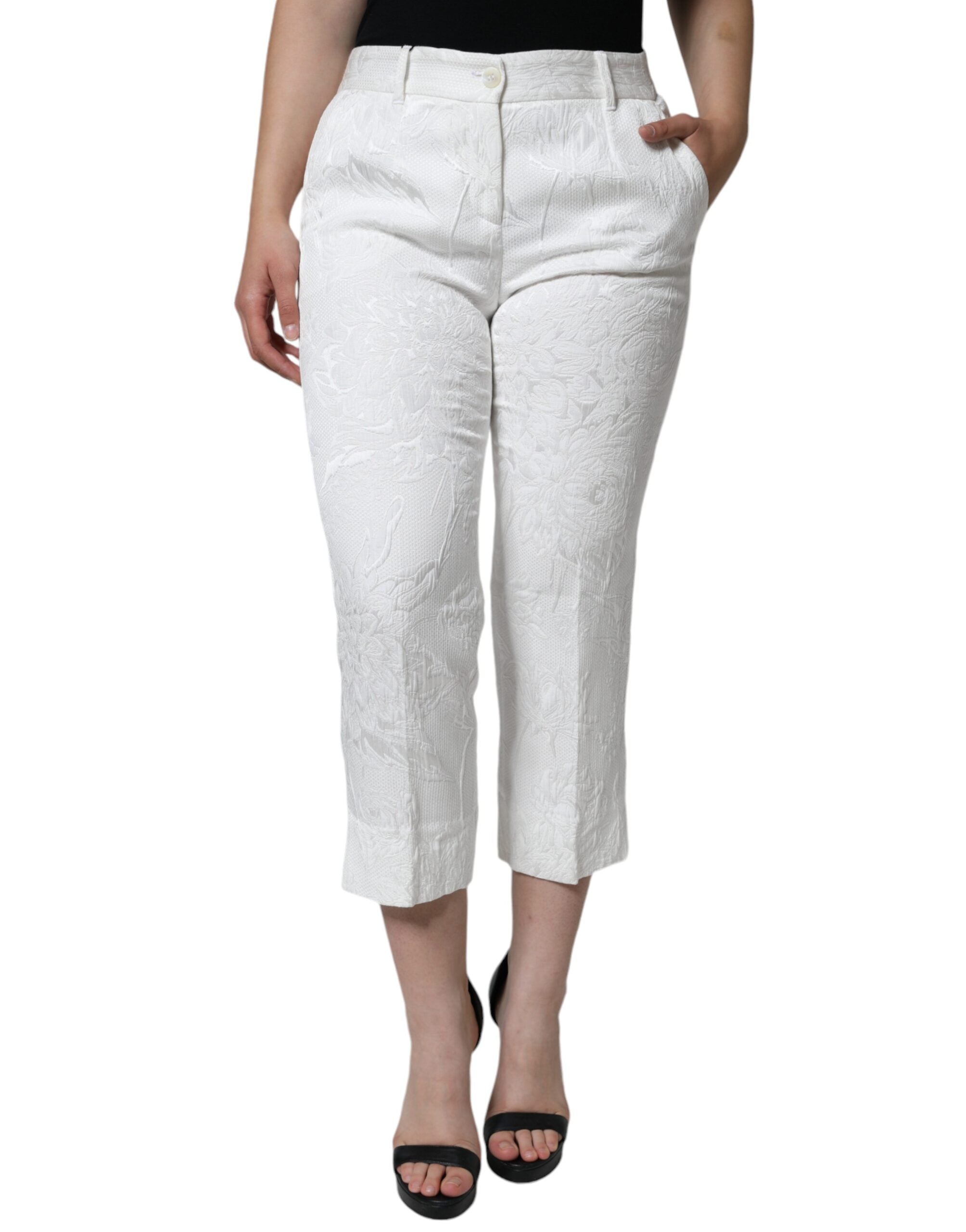 Dolce &amp; Gabbana – Weiße, kurze Hose aus Baumwollbrokat mit Blumenmuster