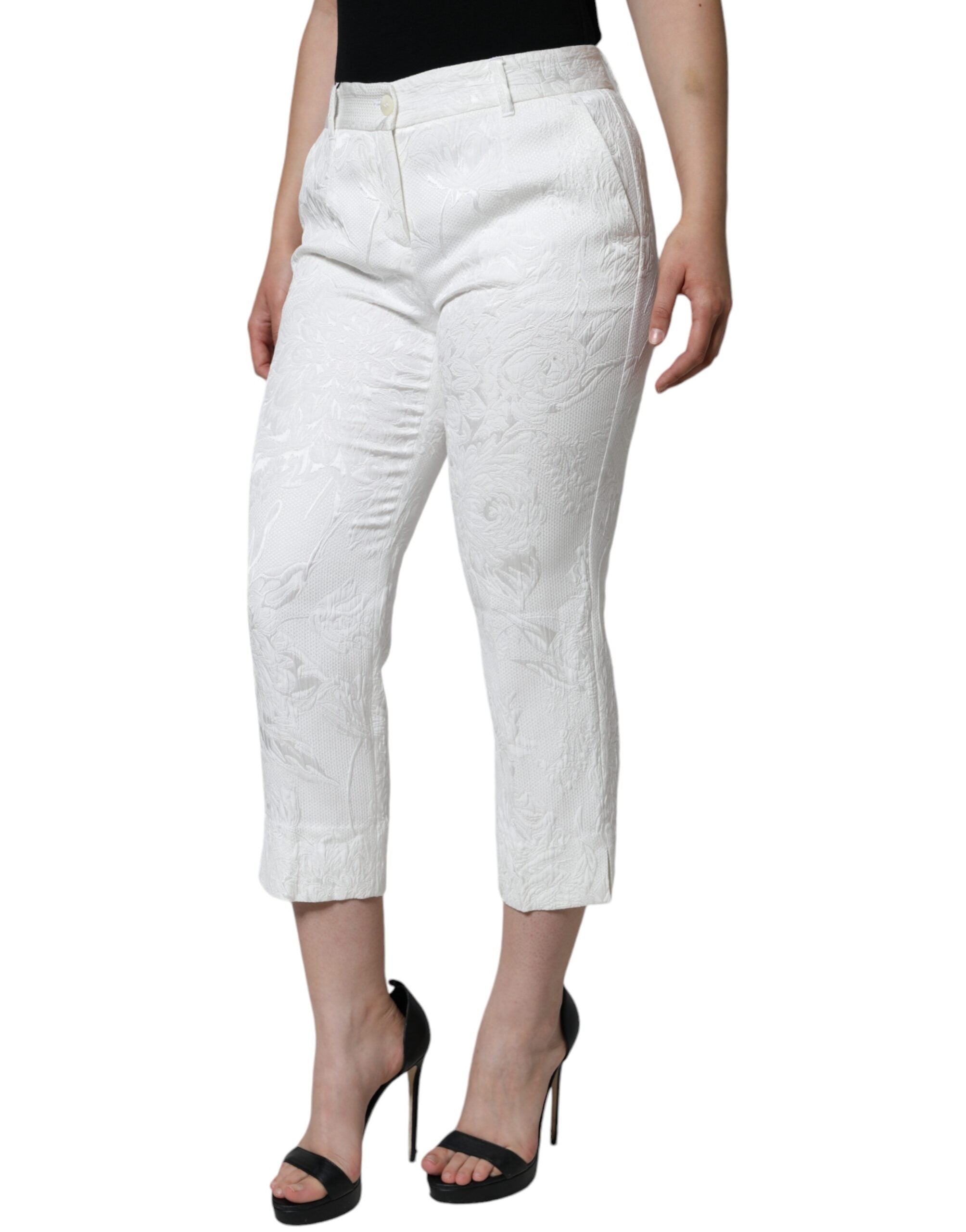 Dolce &amp; Gabbana – Weiße, kurze Hose aus Baumwollbrokat mit Blumenmuster