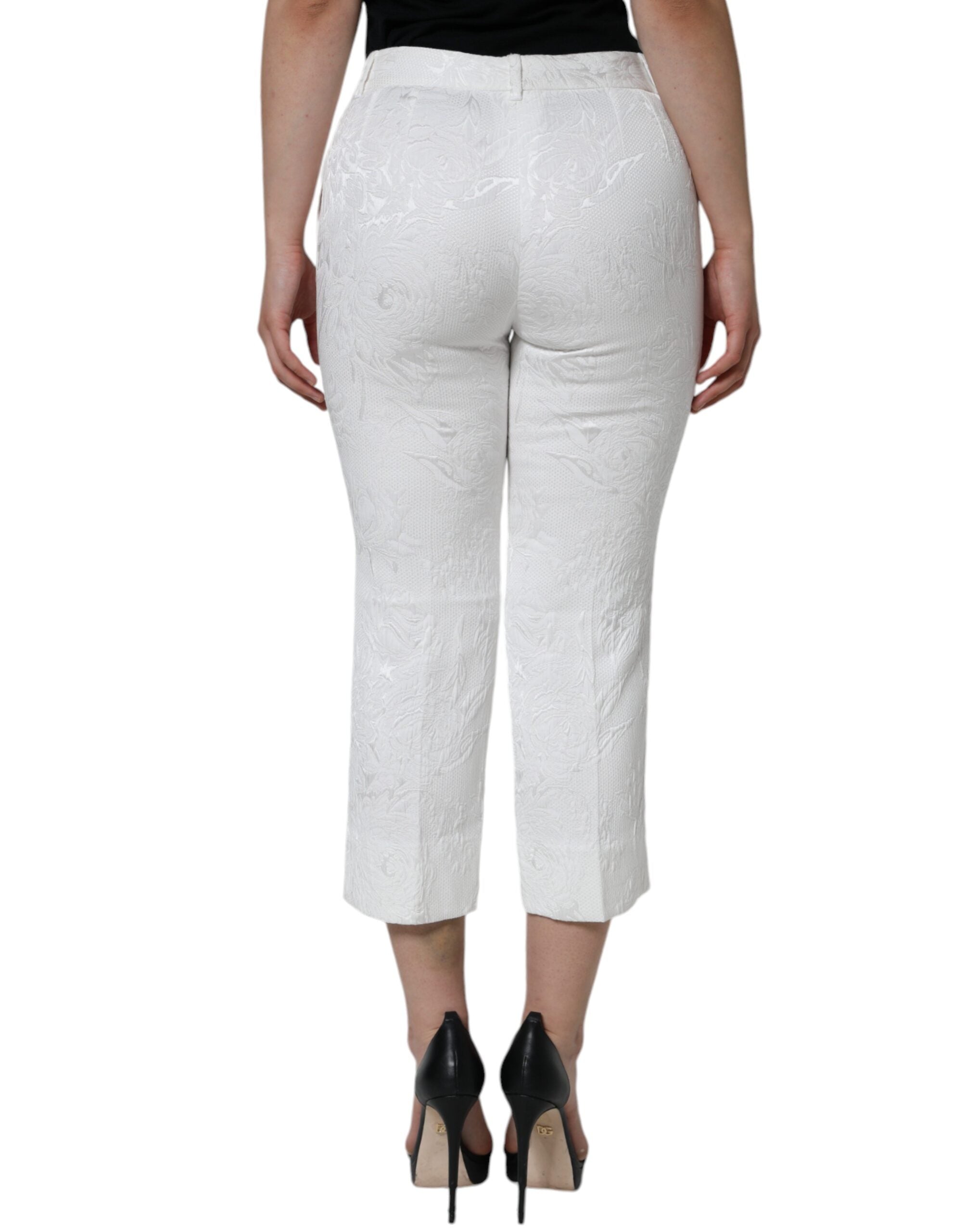 Dolce &amp; Gabbana – Weiße, kurze Hose aus Baumwollbrokat mit Blumenmuster