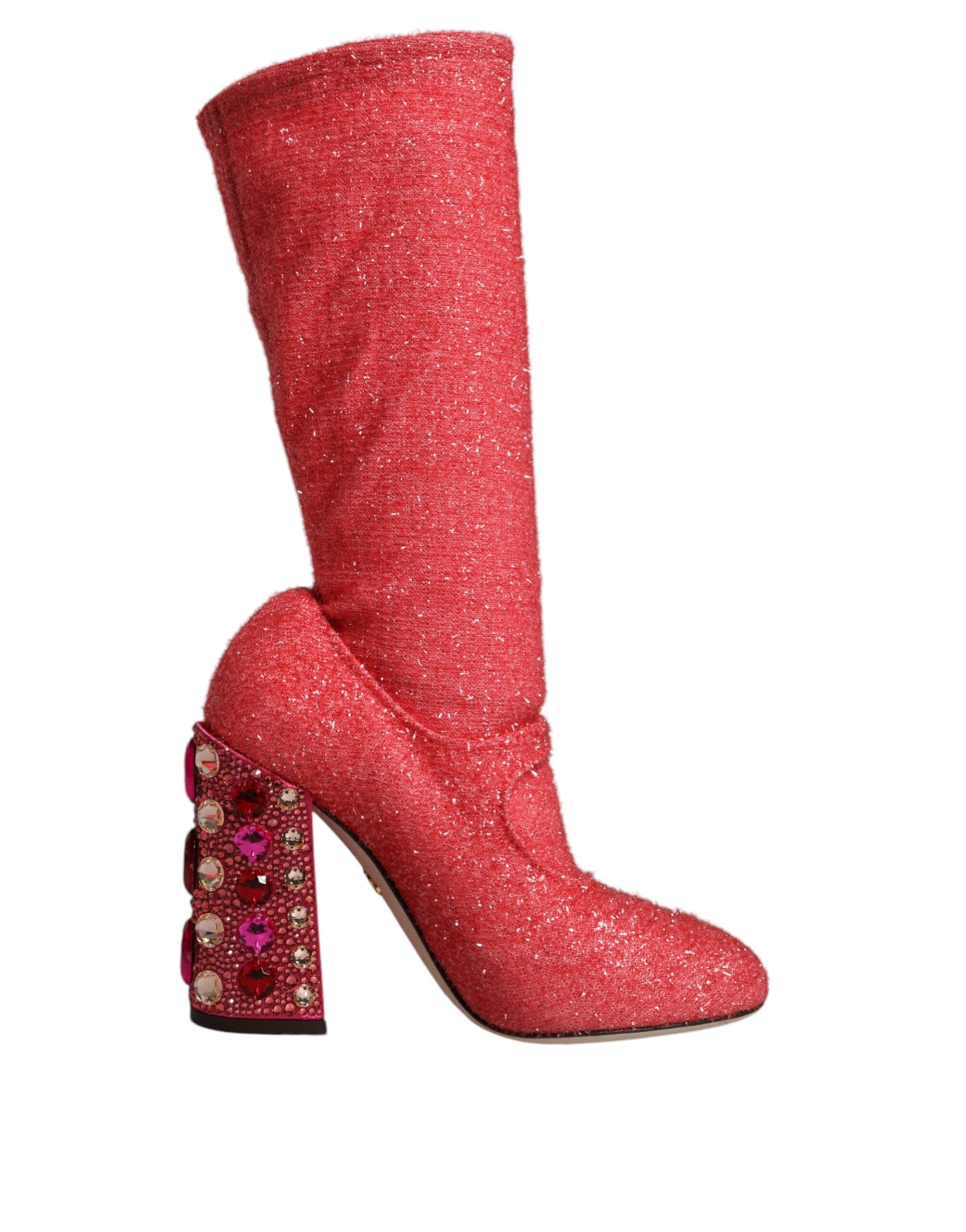 Dolce &amp; Gabbana Pink Crystal Lurex Fantasy Hohe Stiefel Schuhe