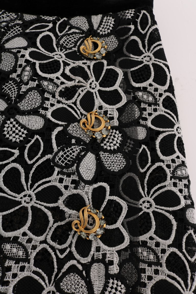 Dolce &amp; Gabbana Fustă mini elegantă din dantelă cu detalii din cristale