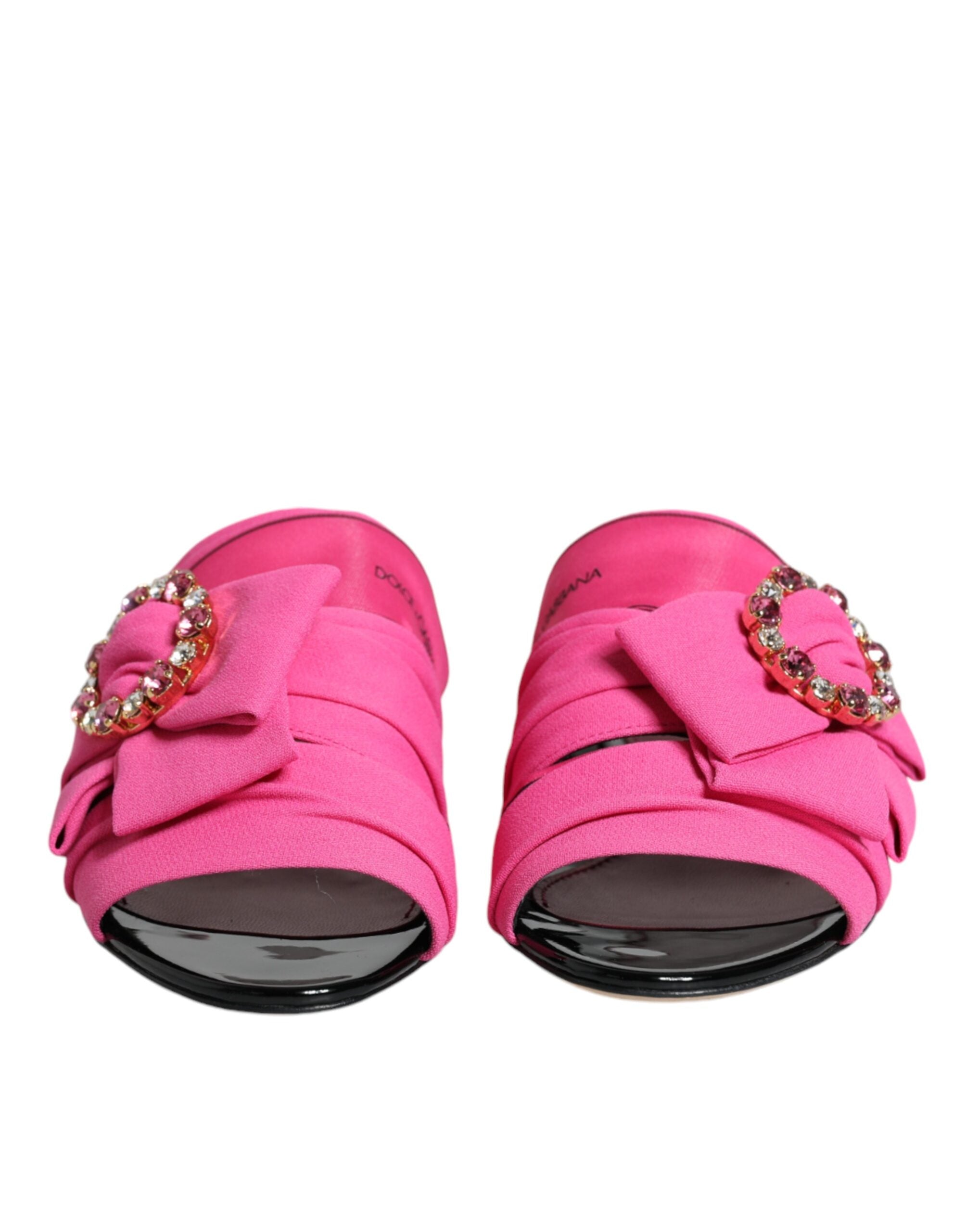 Dolce &amp; Gabbana Pink Black Crystal Slides Sandalen Schuhe