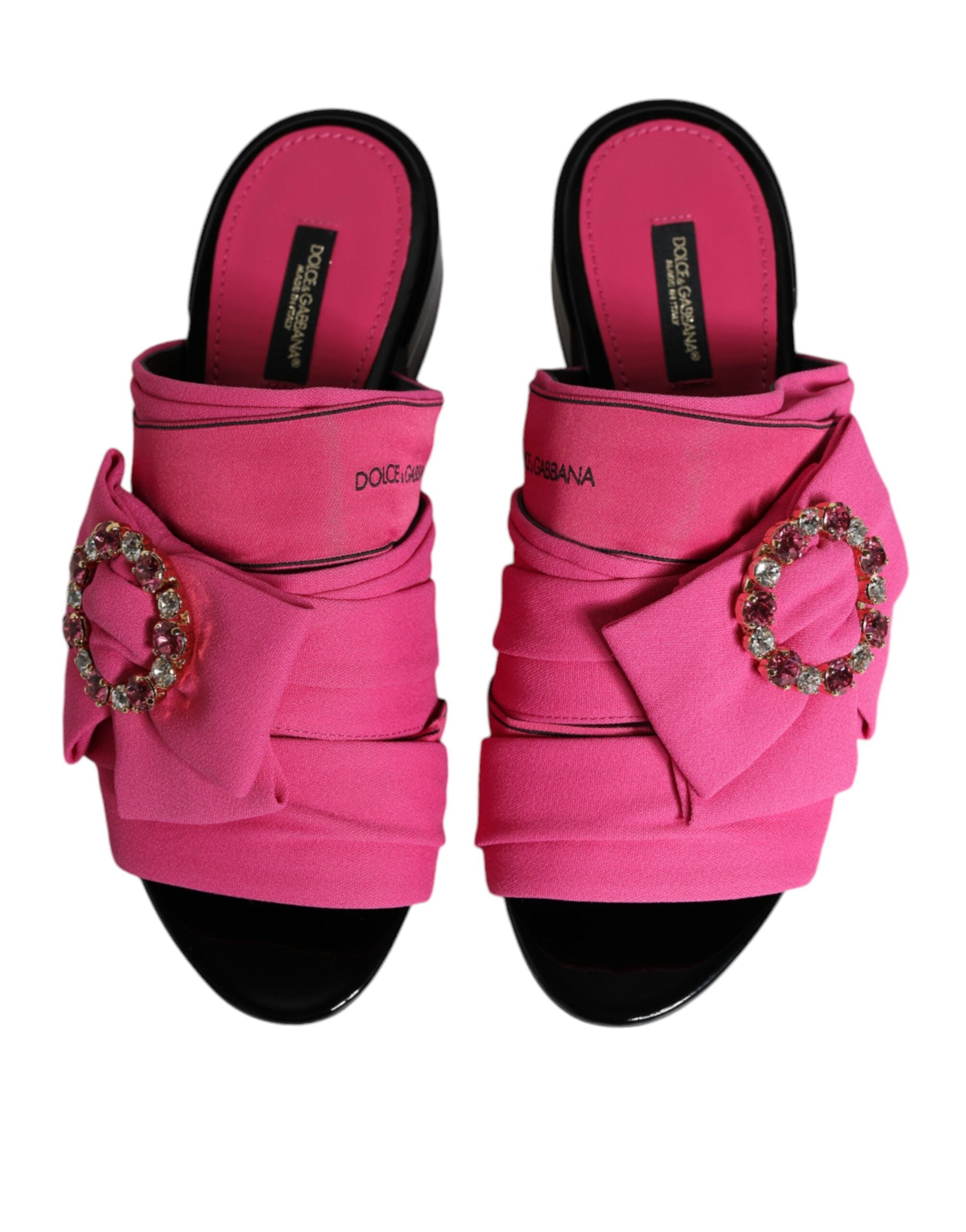 Dolce &amp; Gabbana Pink Black Crystal Slides Sandalen Schuhe