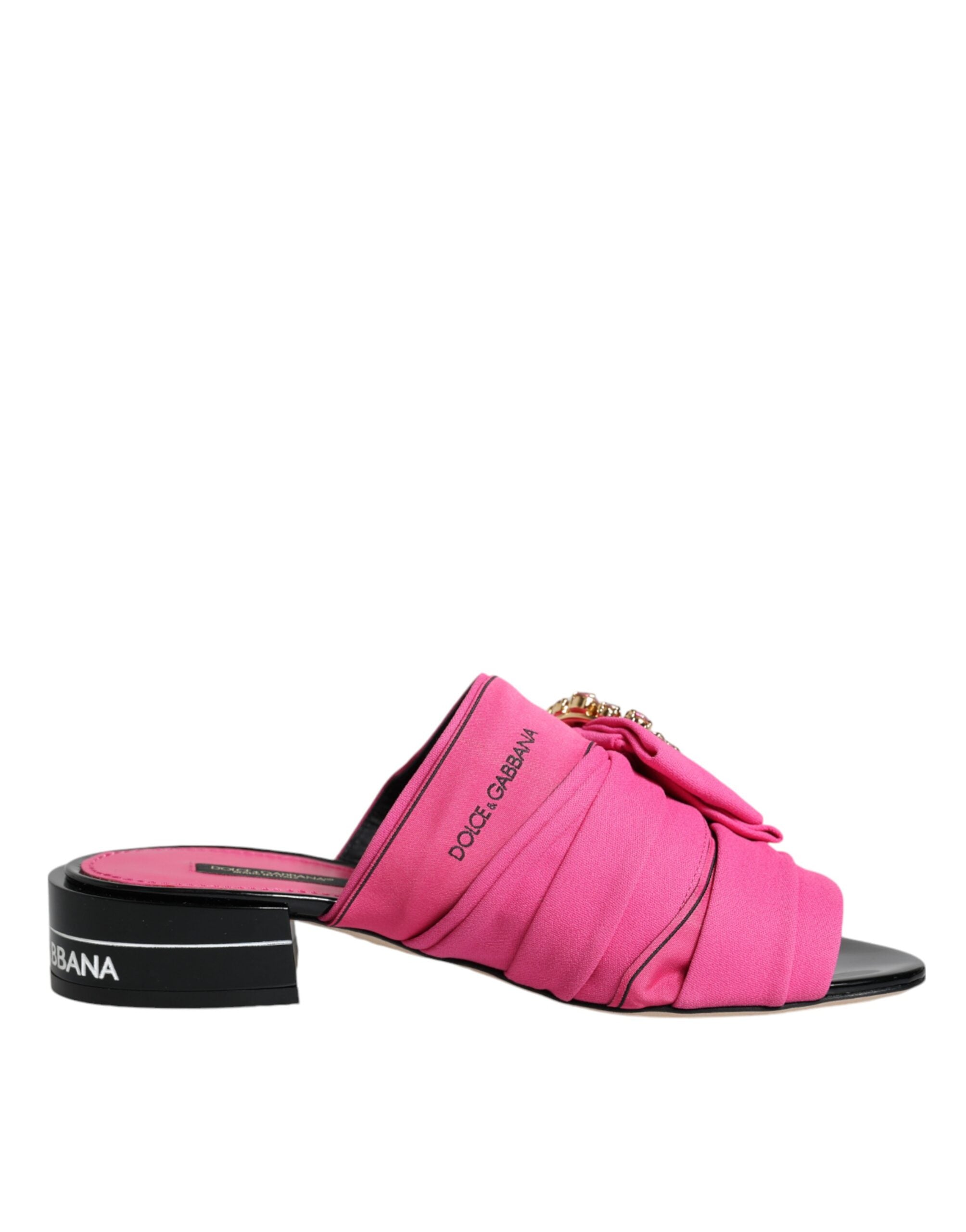 Dolce &amp; Gabbana Pink Black Crystal Slides Sandalen Schuhe