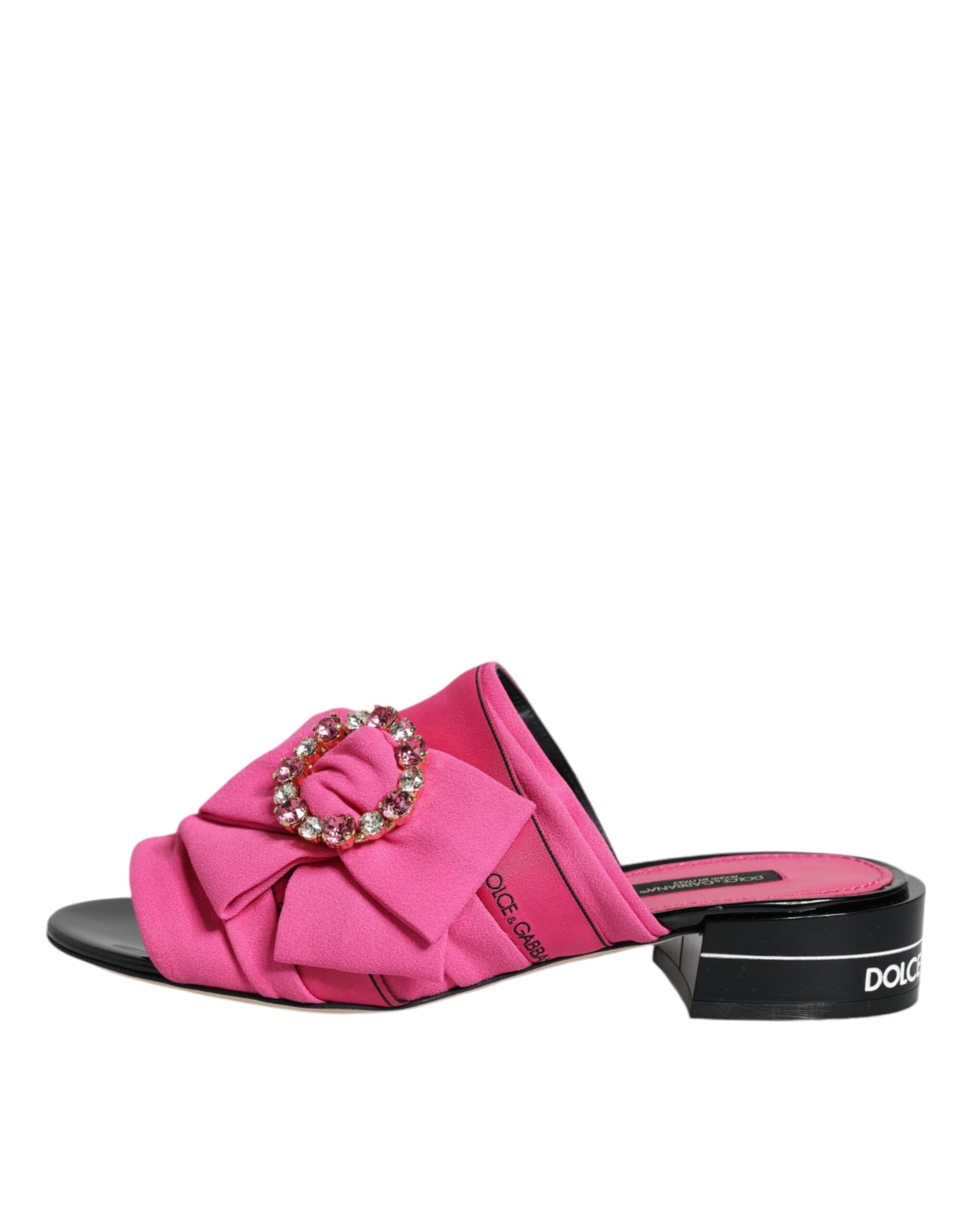 Dolce &amp; Gabbana Pink Black Crystal Slides Sandalen Schuhe