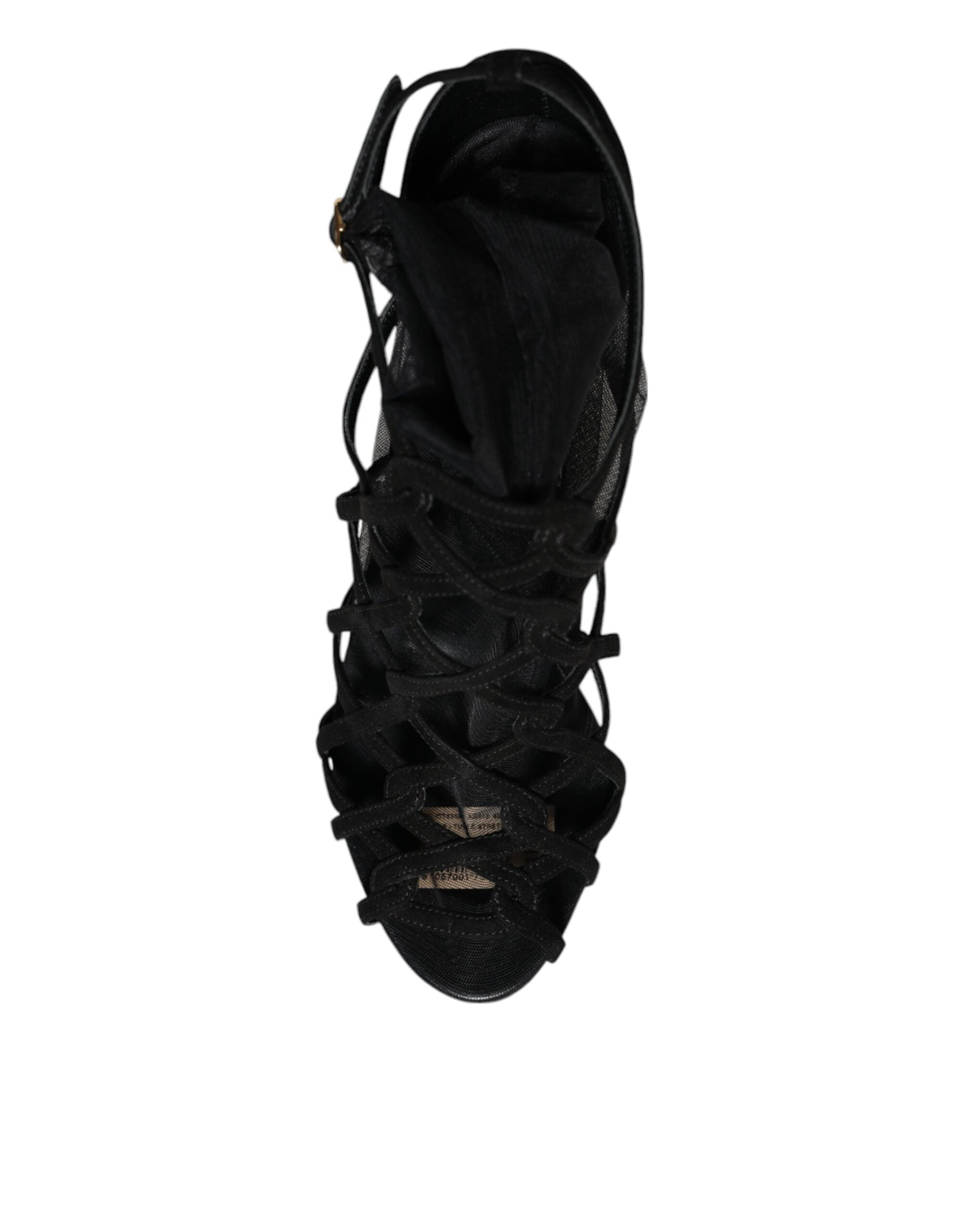 Dolce &amp; Gabbana Schwarze Tüll Stretch Heels Sandalen Schuhe