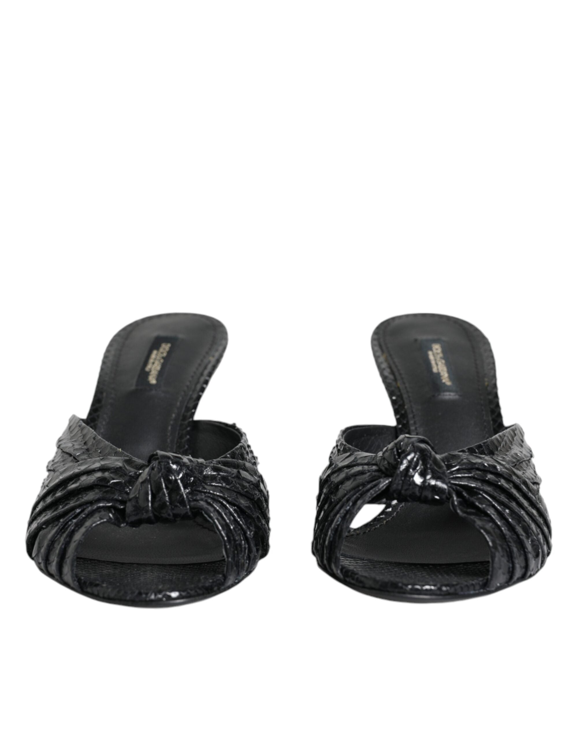 Dolce &amp; Gabbana Schwarze Leder Heels Slides Sandalen Schuhe