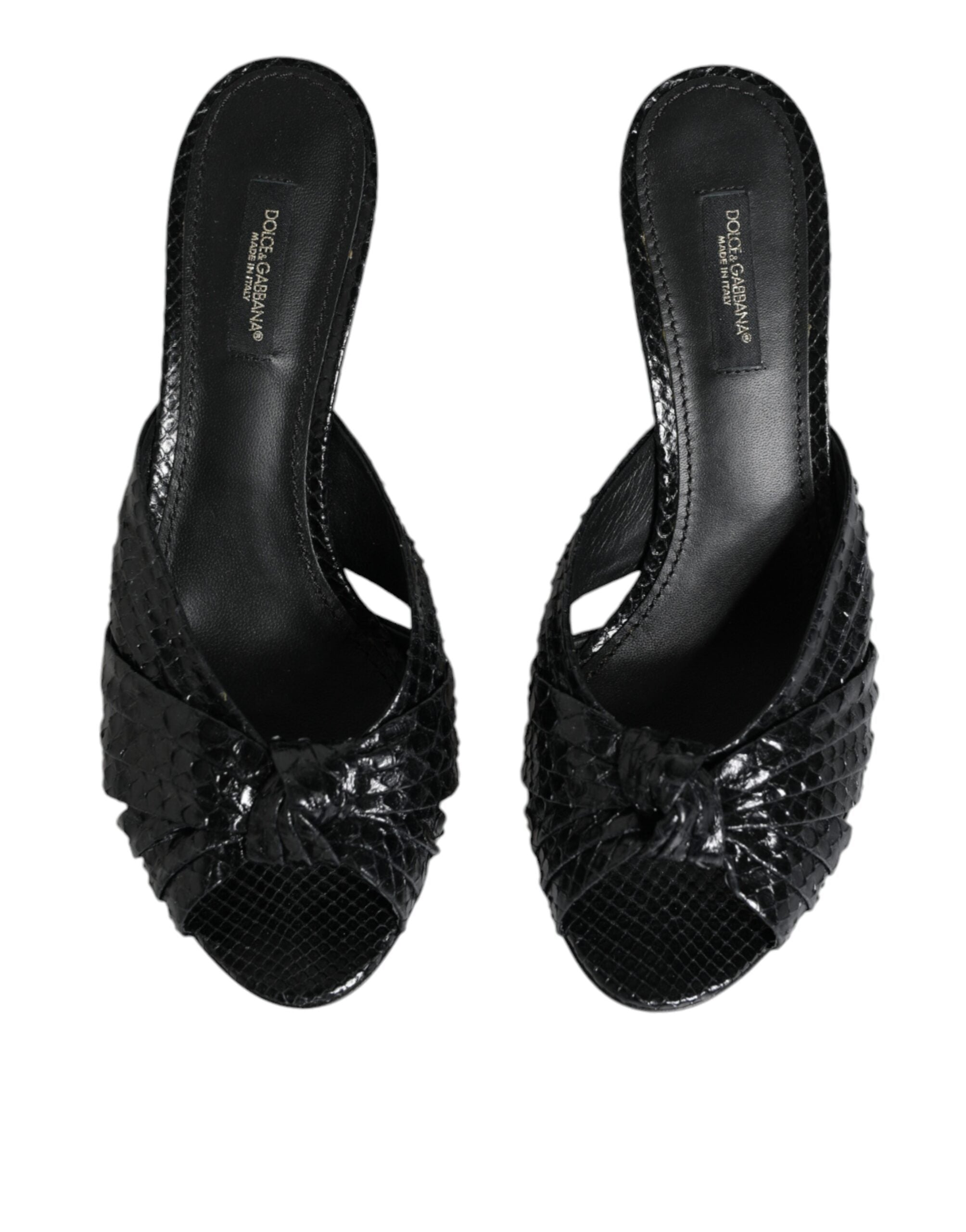 Dolce &amp; Gabbana Schwarze Leder Heels Slides Sandalen Schuhe