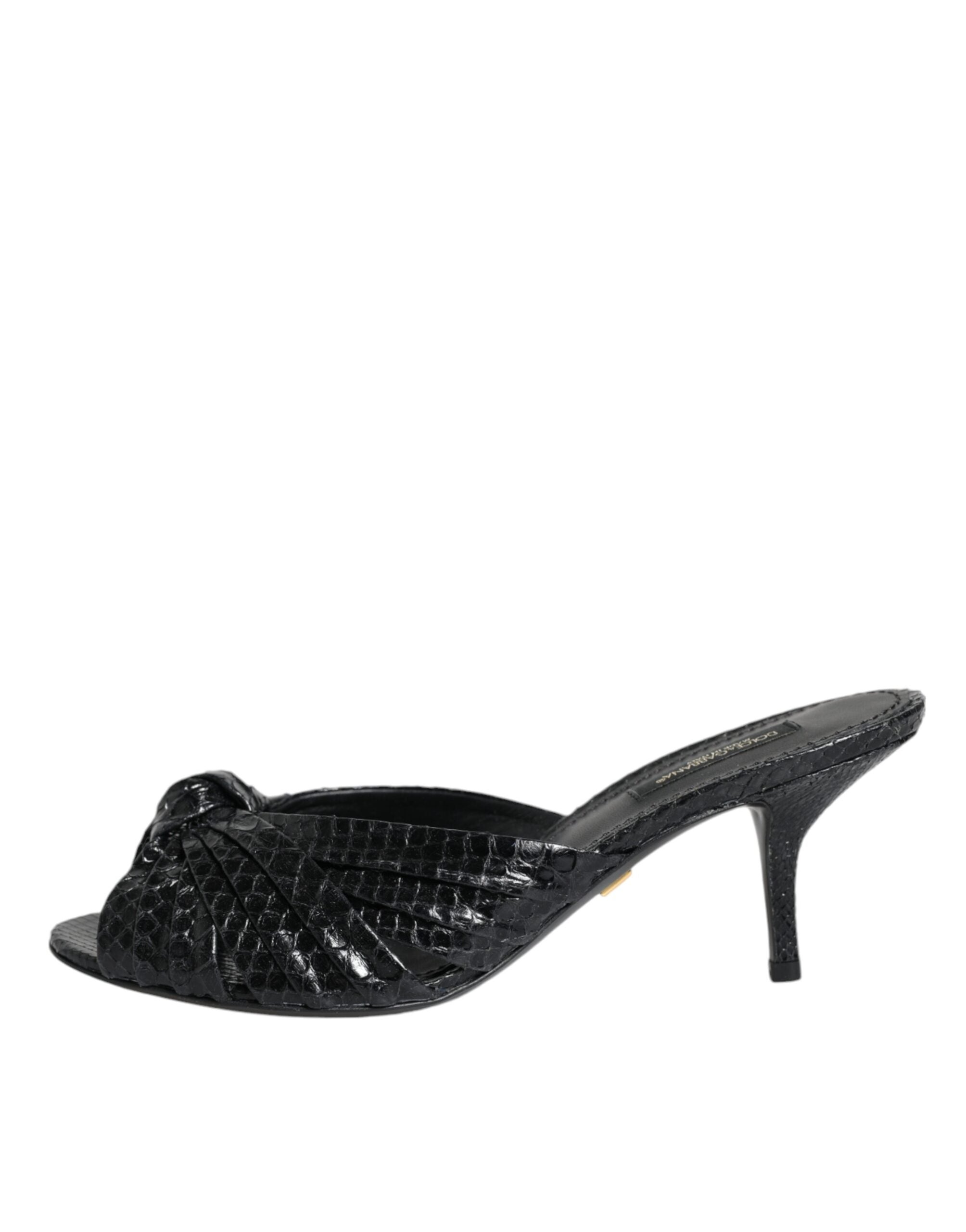 Dolce &amp; Gabbana Schwarze Leder Heels Slides Sandalen Schuhe