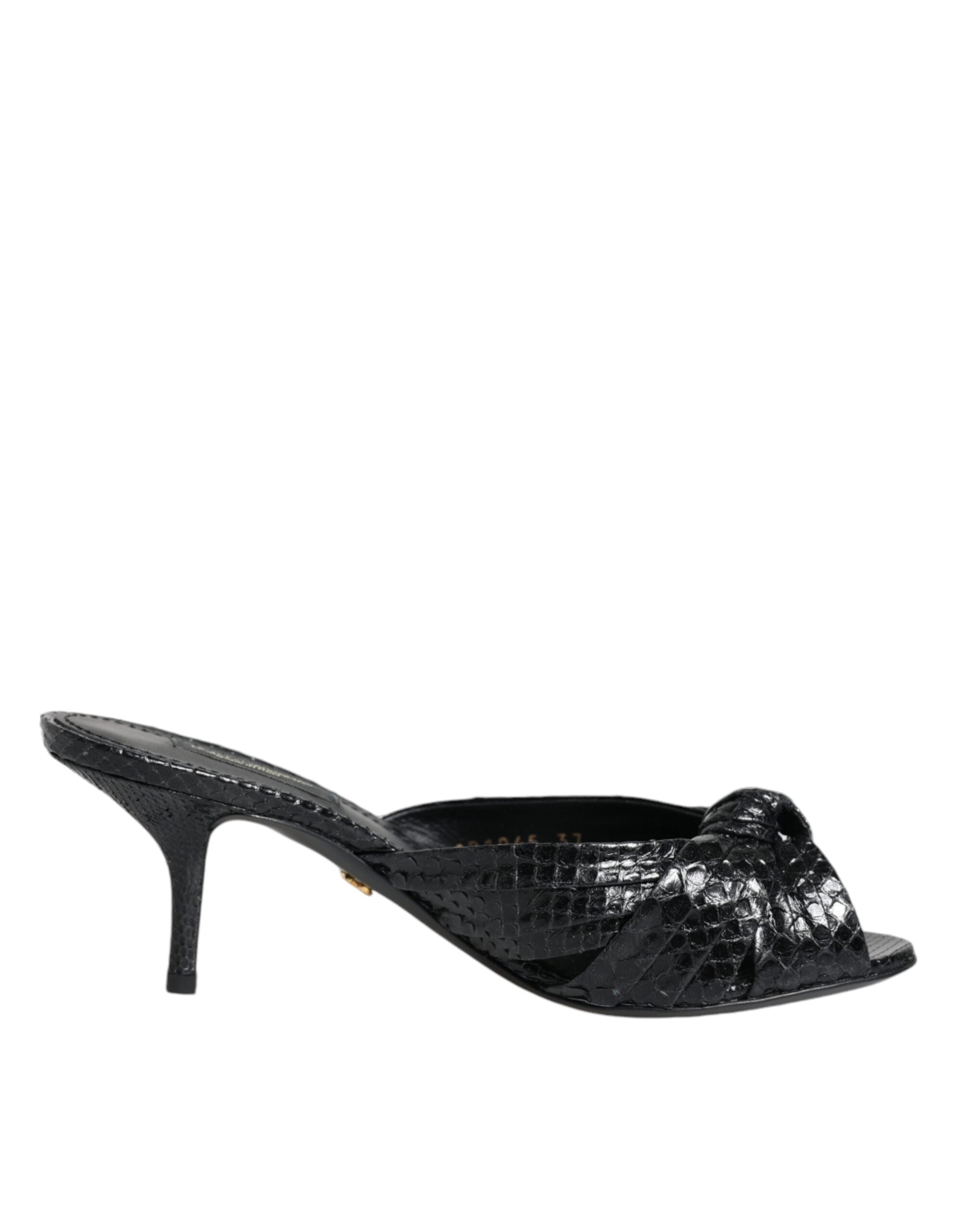 Dolce &amp; Gabbana Schwarze Leder Heels Slides Sandalen Schuhe