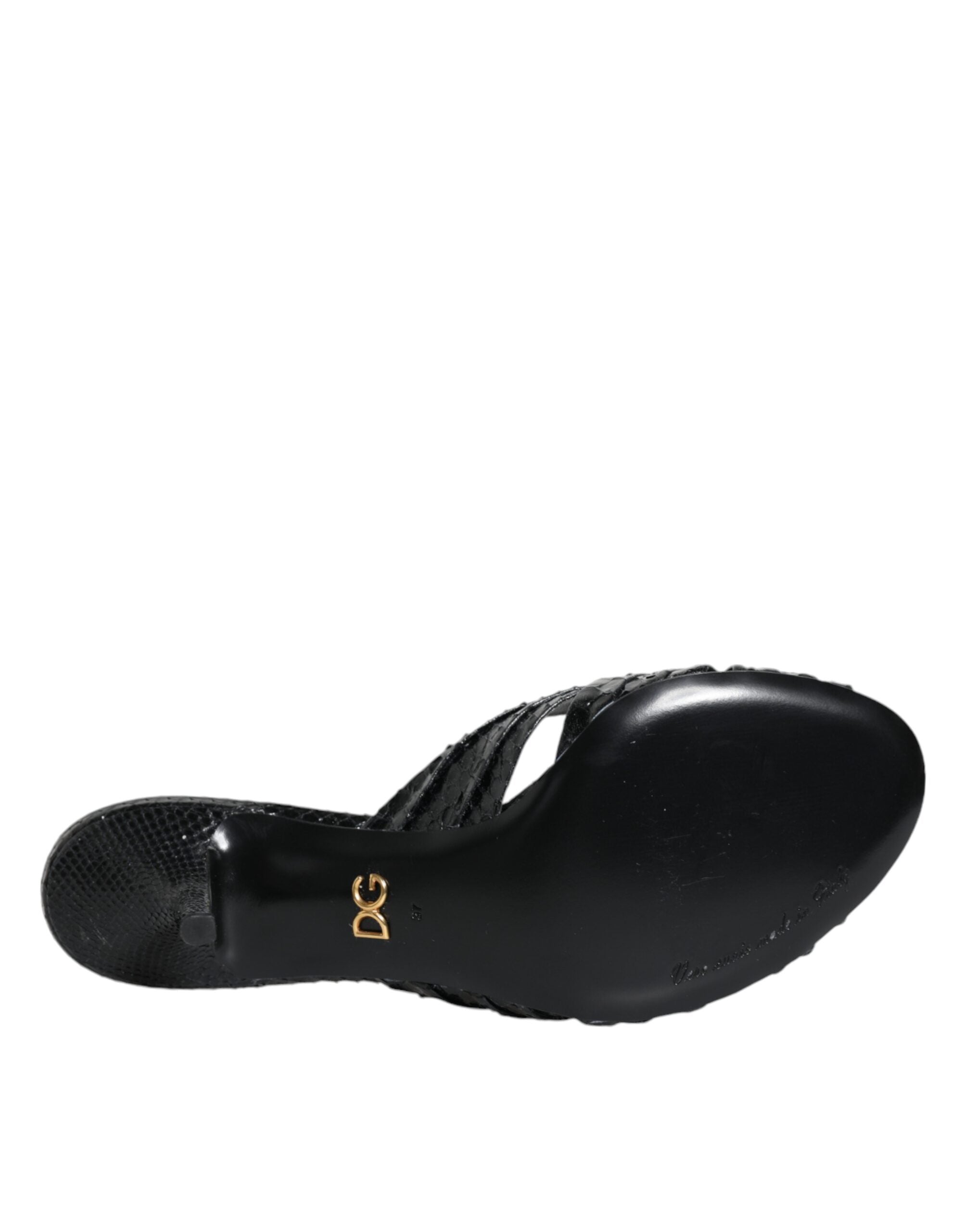 Dolce &amp; Gabbana Schwarze Leder Heels Slides Sandalen Schuhe