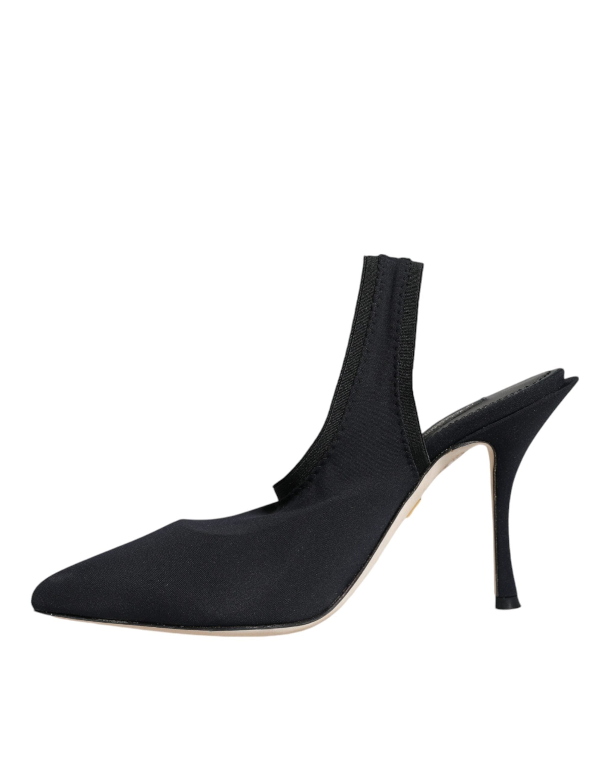 Pantofi Dolce &amp; Gabbana negri cu toc elastic din jerseu