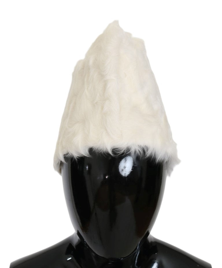 Dolce &amp; Gabbana Elegante weiße Pelzmütze Luxus Wintermütze