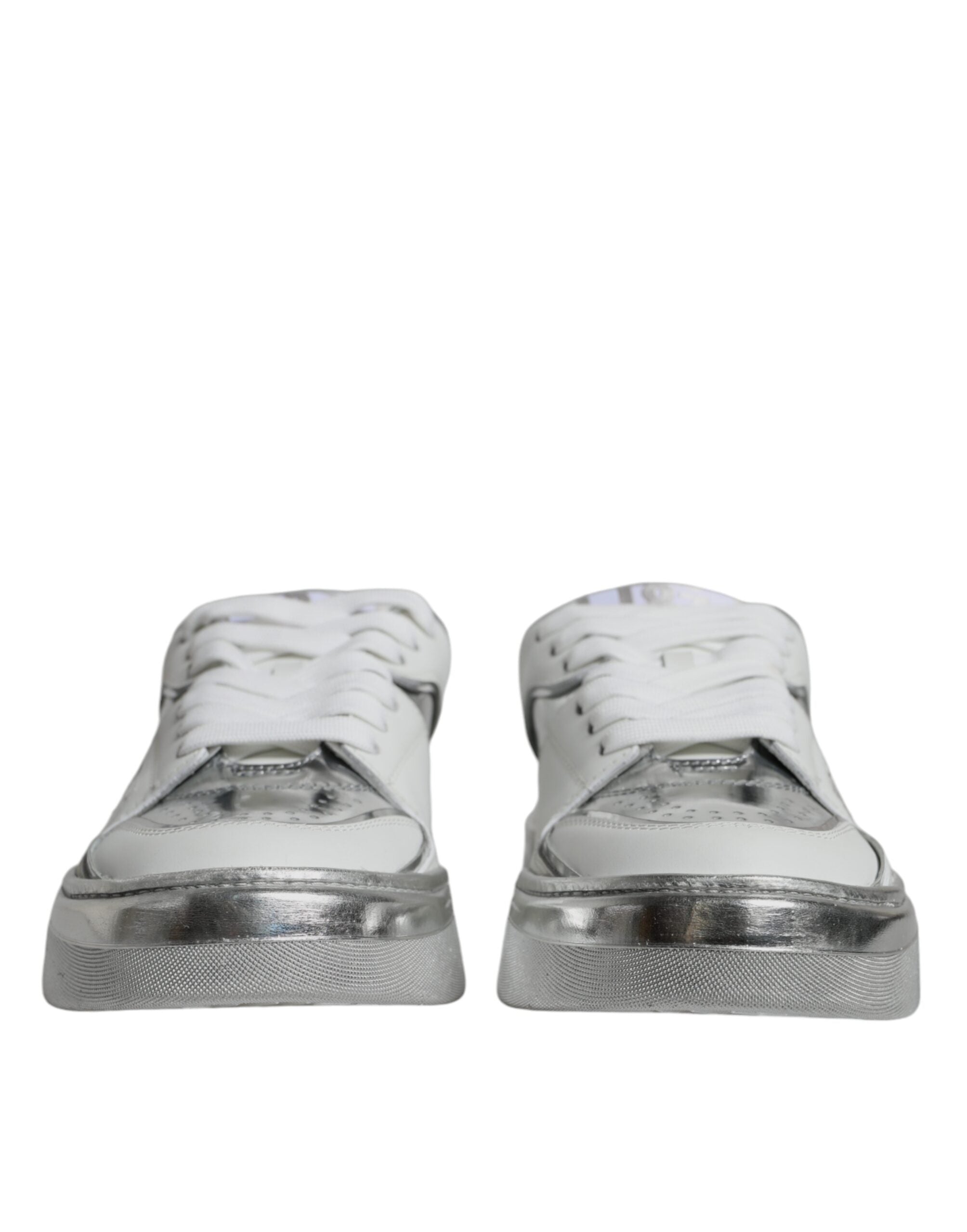 Dolce &amp; Gabbana Weiß Silber Leder Low Top Sneakers Schuhe