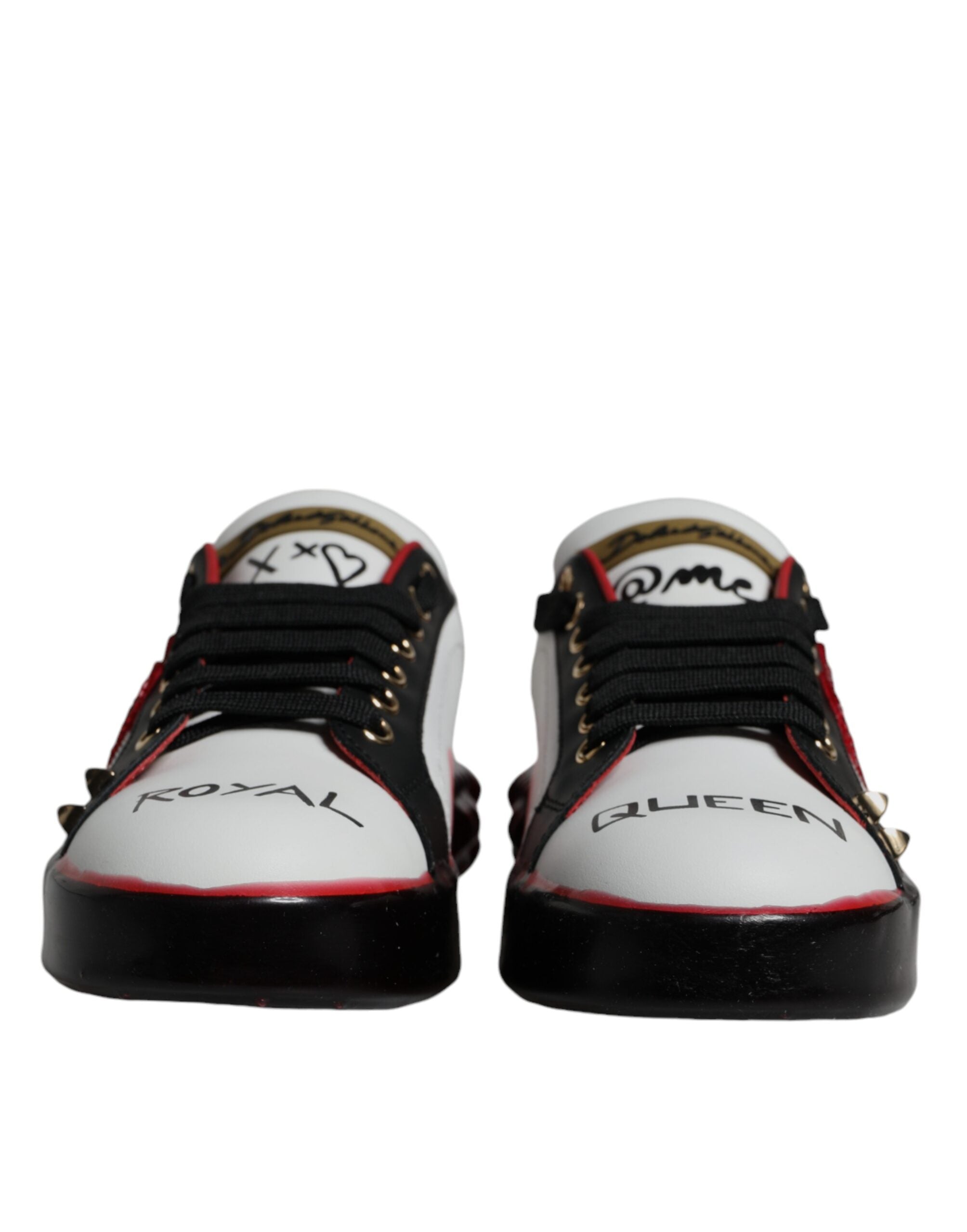 Dolce &amp; Gabbana Weiß Rot Kristalle Leder Portofino Sneakers Schuhe