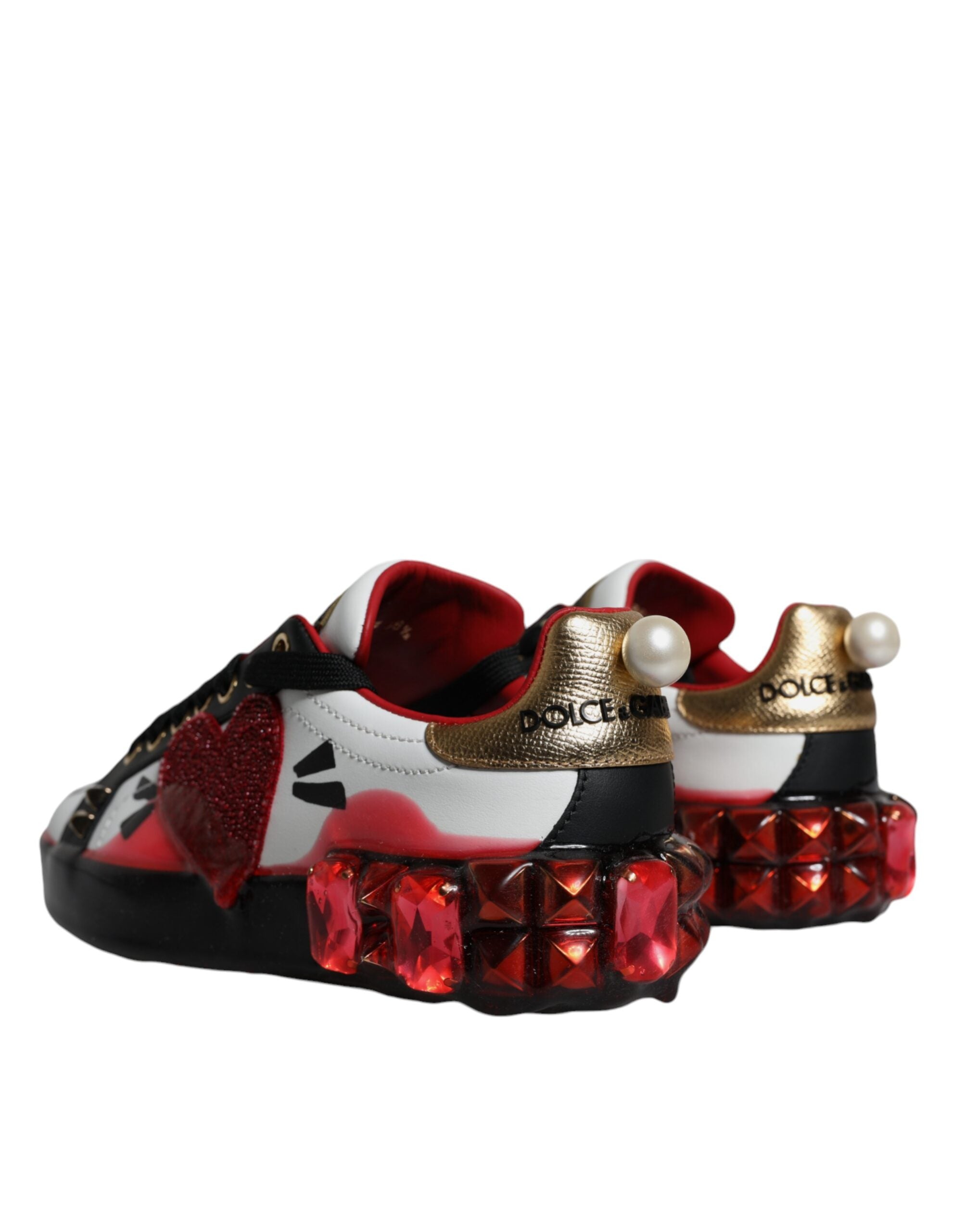 Dolce &amp; Gabbana Weiß Rot Kristalle Leder Portofino Sneakers Schuhe