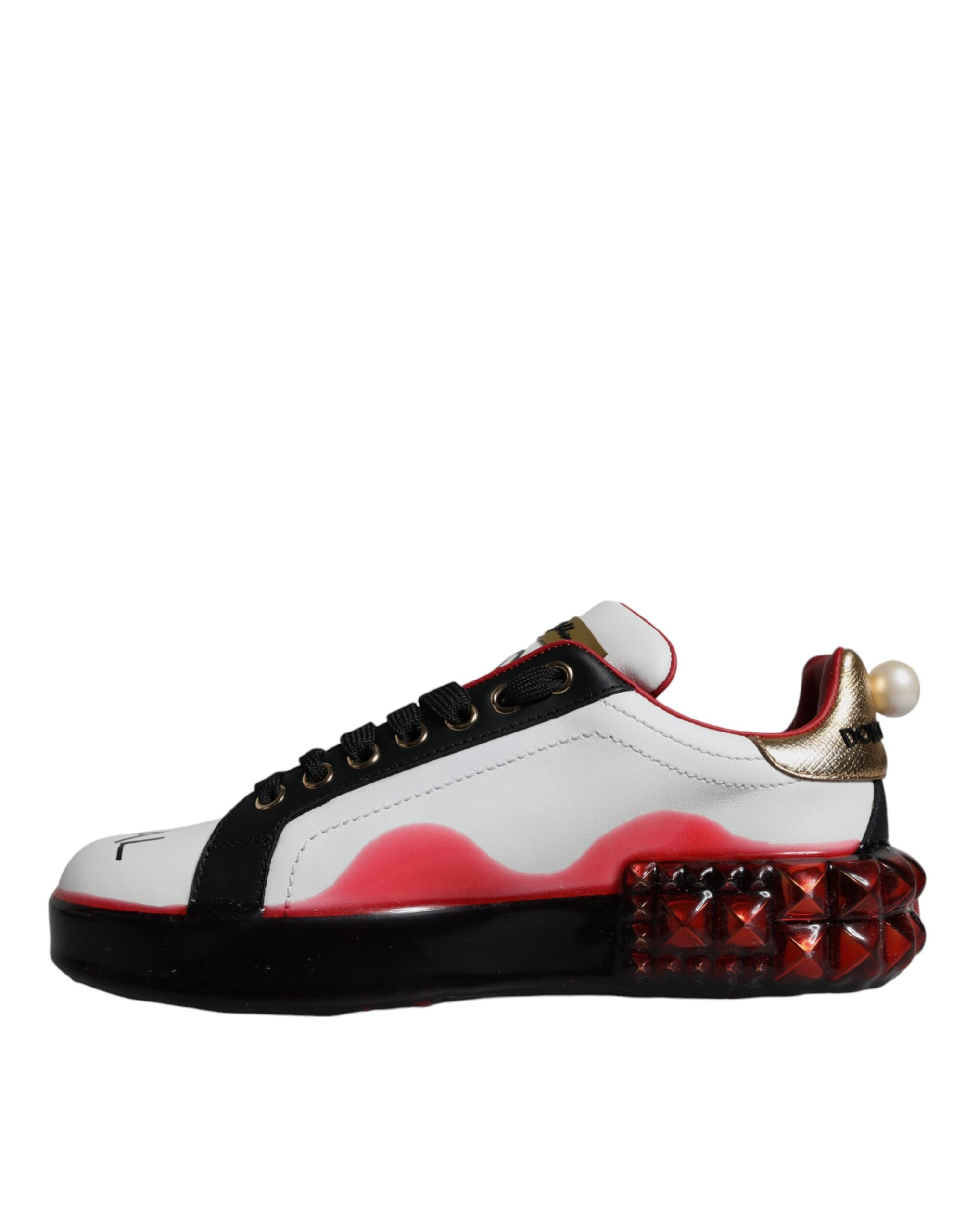 Dolce &amp; Gabbana Weiß Rot Kristalle Leder Portofino Sneakers Schuhe