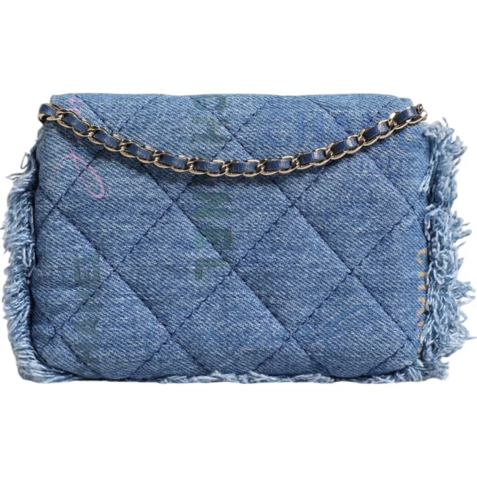 Chanel Denim Mood Flap Micro-Schultertasche mit Logo-Print und Fransen