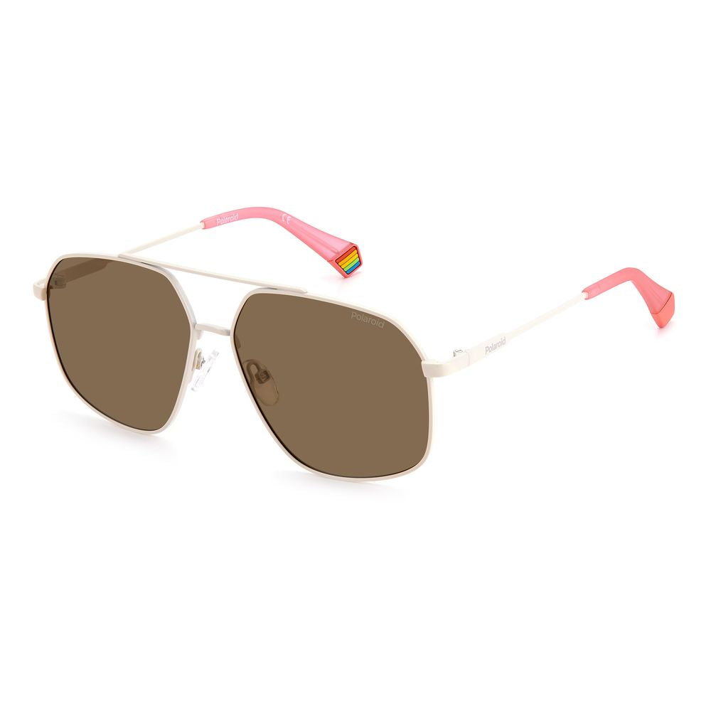 Polaroid – Beigefarbene Sonnenbrille aus Edelstahl