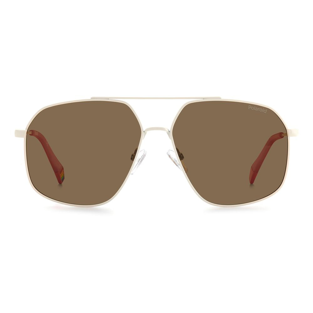 Polaroid – Beigefarbene Sonnenbrille aus Edelstahl