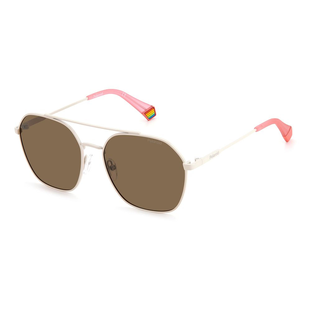 Polaroid – Beigefarbene Sonnenbrille aus Edelstahl